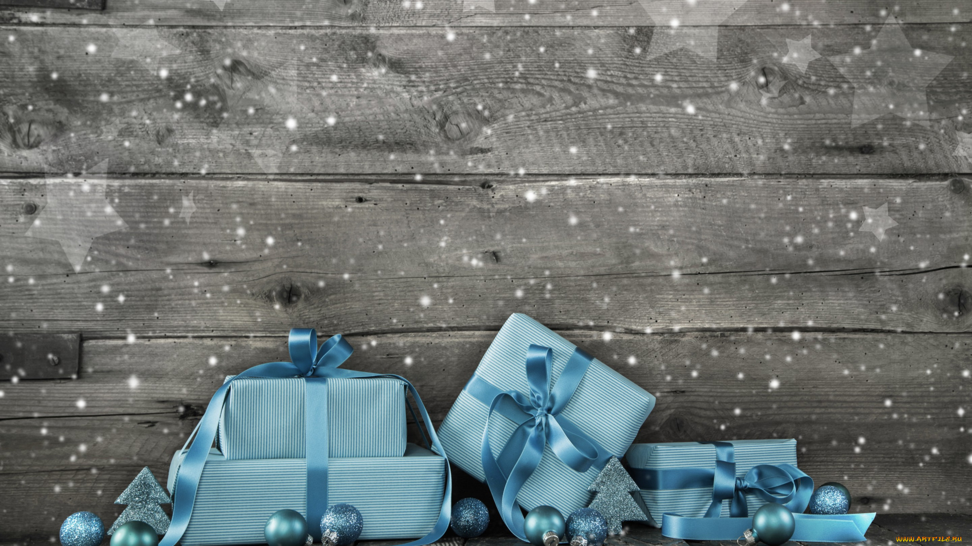 праздничные, подарки, и, коробочки, christmas, gifts, snow, decoration, wood, blue, рождество, новый, год, подарки