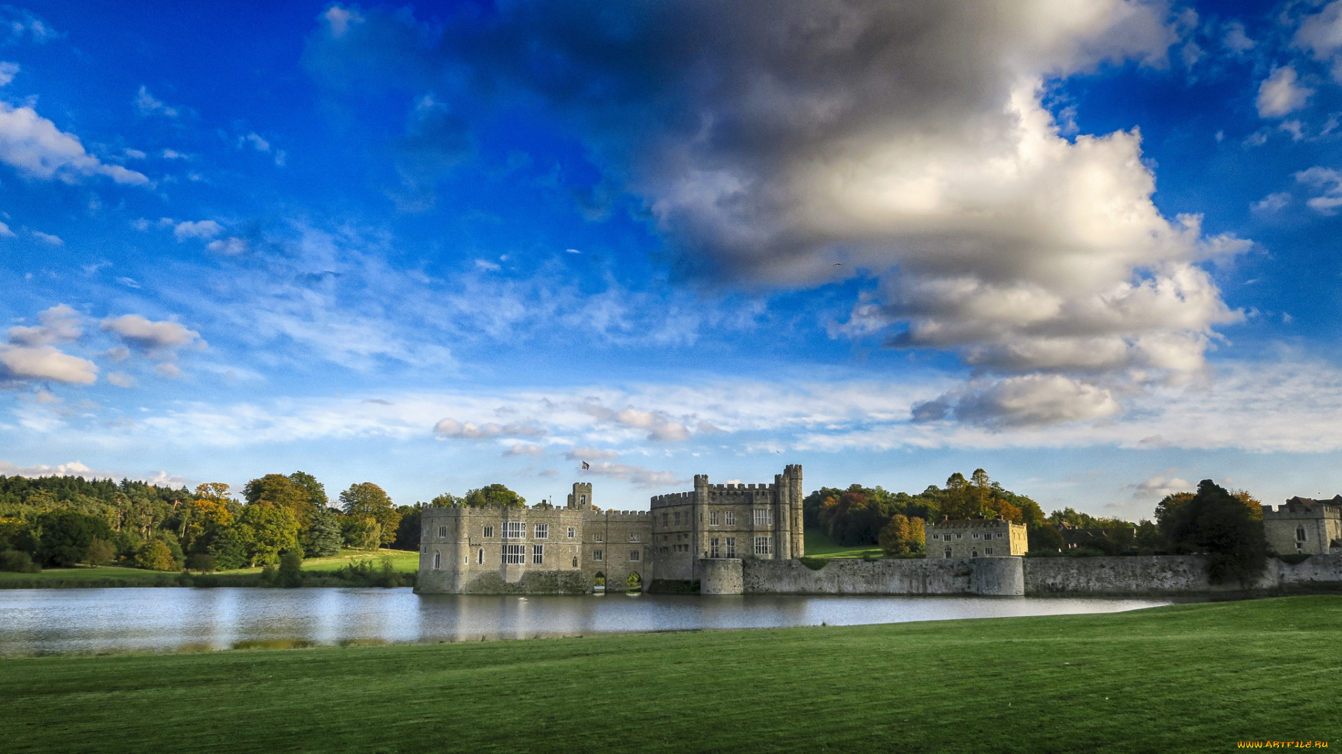 leeds, castle, города, -, пейзажи, лес, река, замок