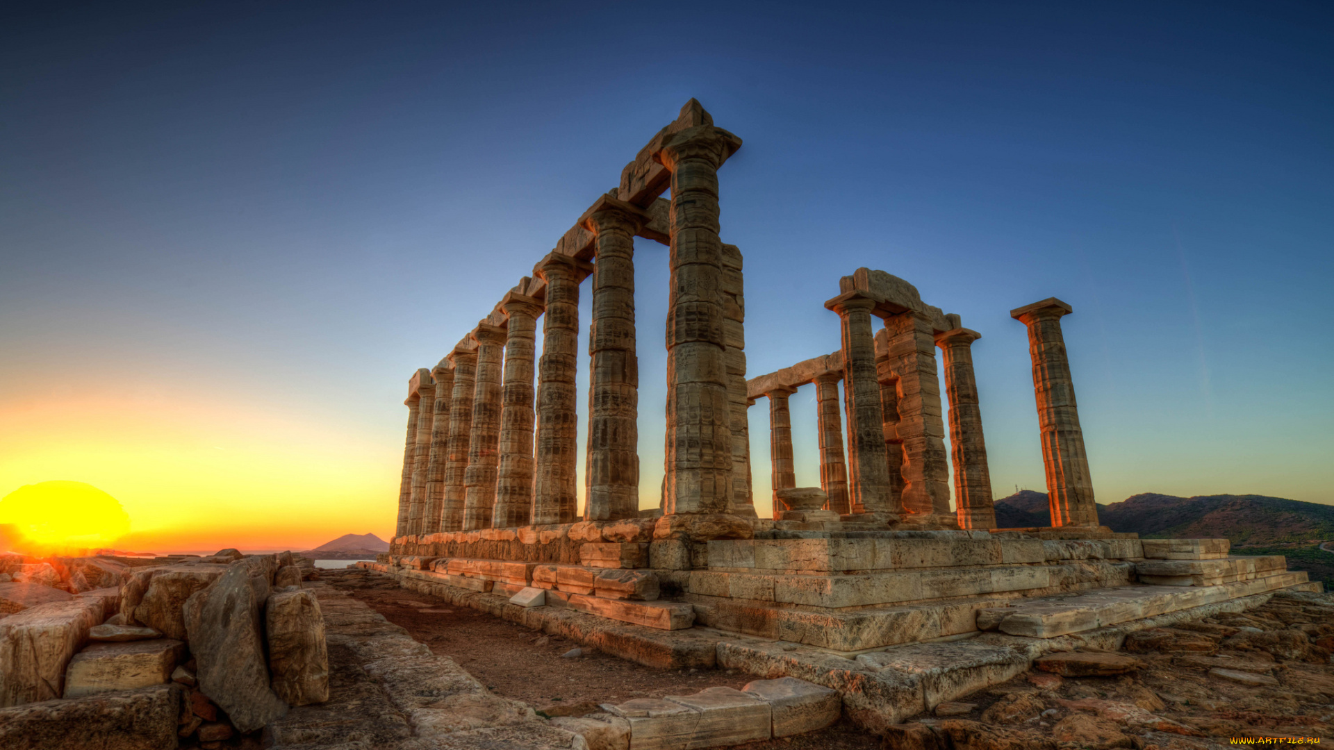 temple, of, poseidon, города, -, исторические, , архитектурные, памятники, рассвет, храм