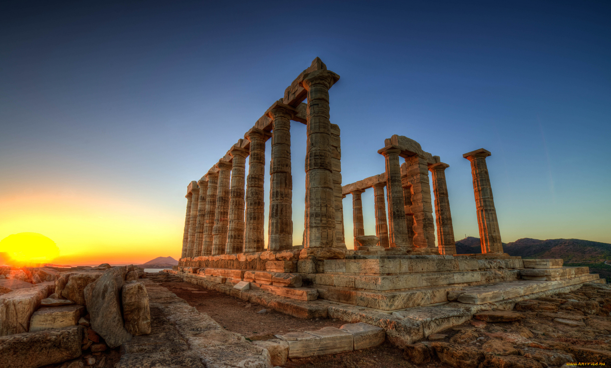 temple, of, poseidon, города, -, исторические, , архитектурные, памятники, рассвет, храм