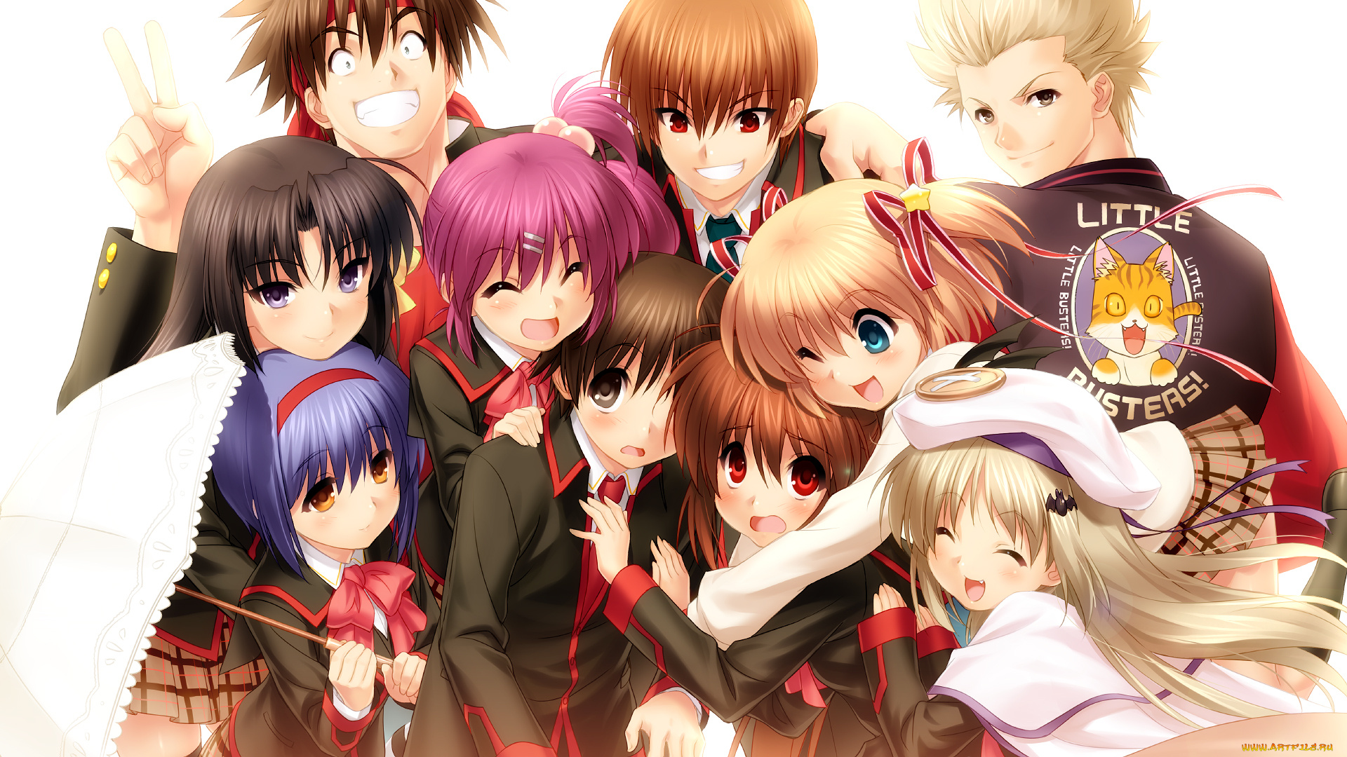 аниме, little, busters, девушки, взгляд, фон