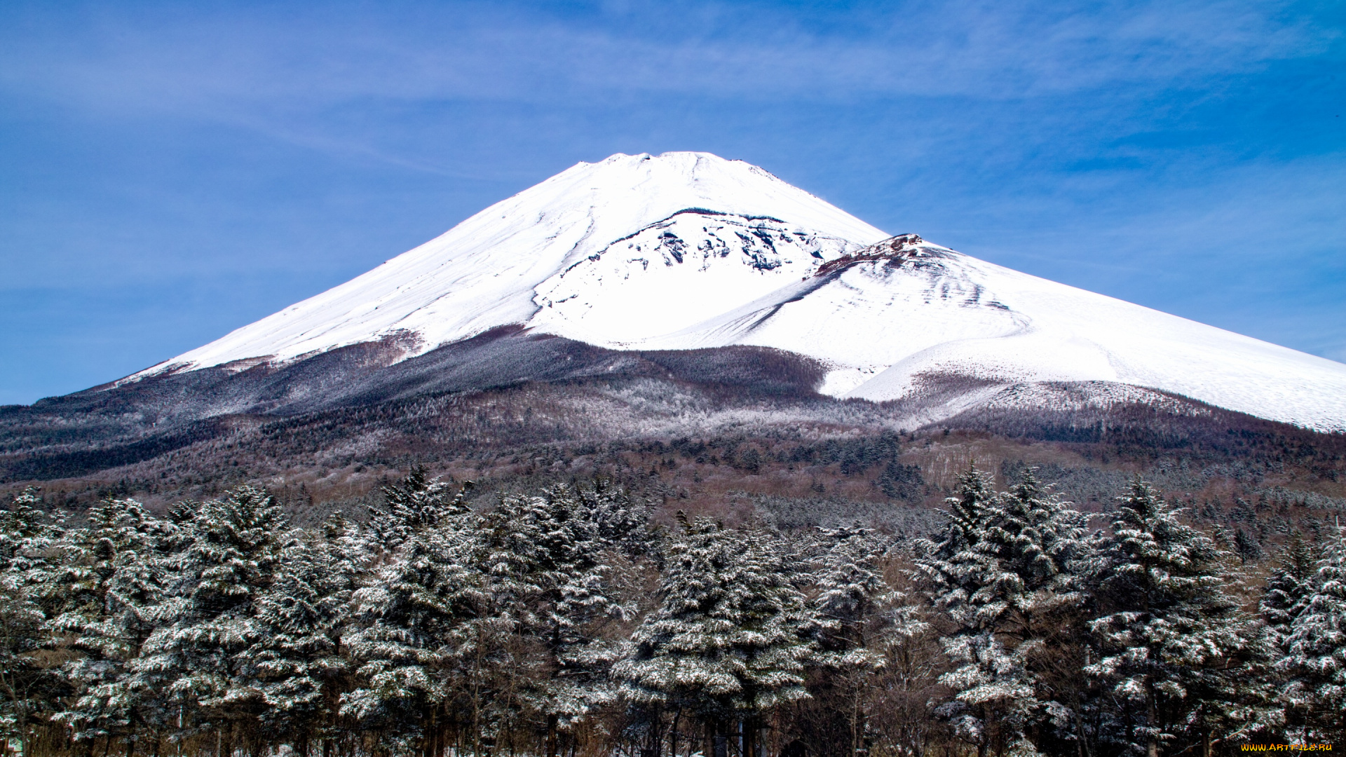 природа, горы, Япония, деревья, пейзаж, вулкан, гора, fuji