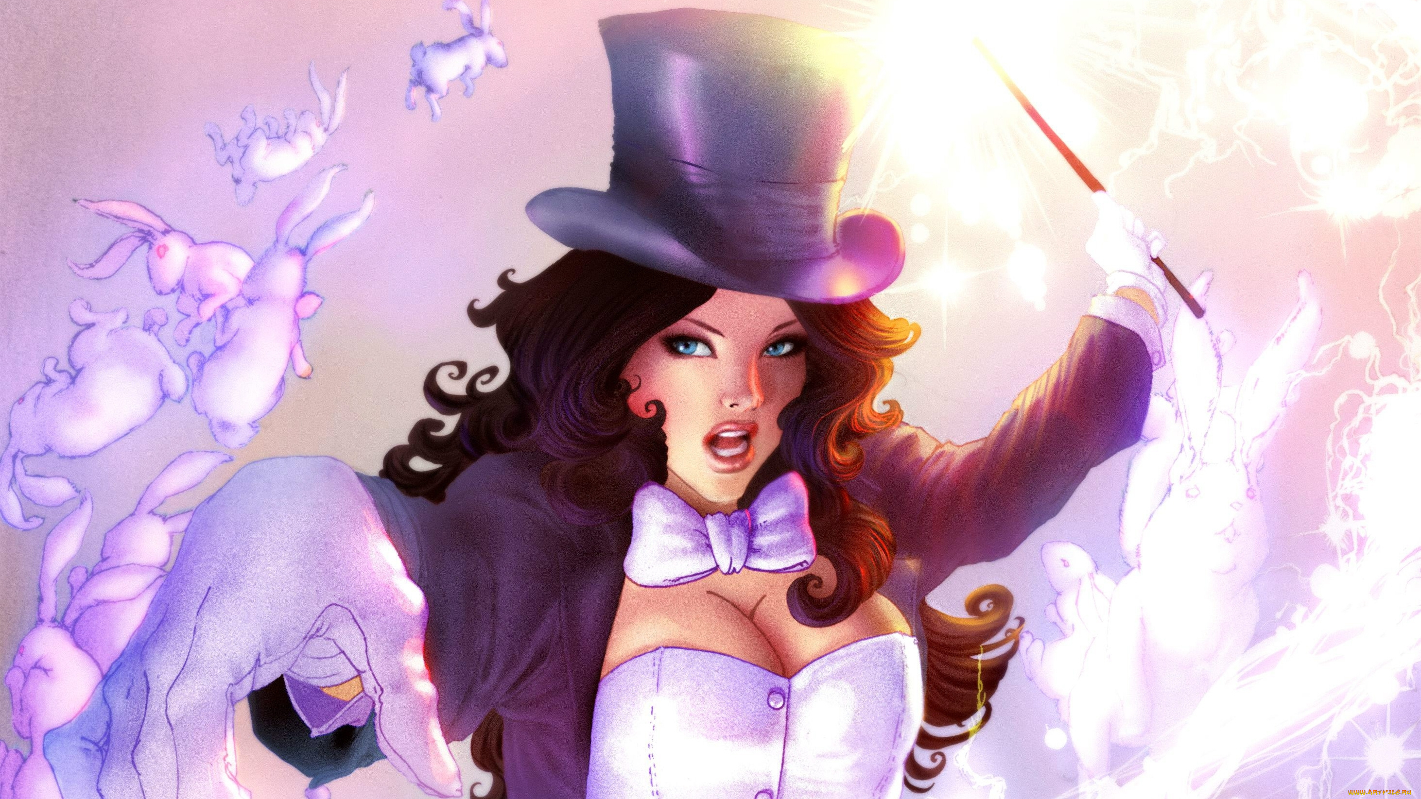 рисованное, комиксы, dc, comics, волшебство, zatanna, кролики, волшебная, палочка, заклинание