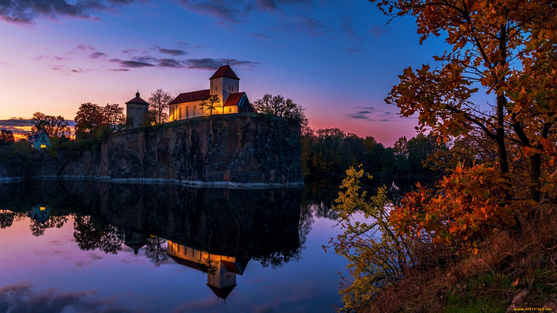 church, over, lake, kirchberg, saxony, города, -, католические, соборы, , костелы, , аббатства, church, over, lake, kirchberg