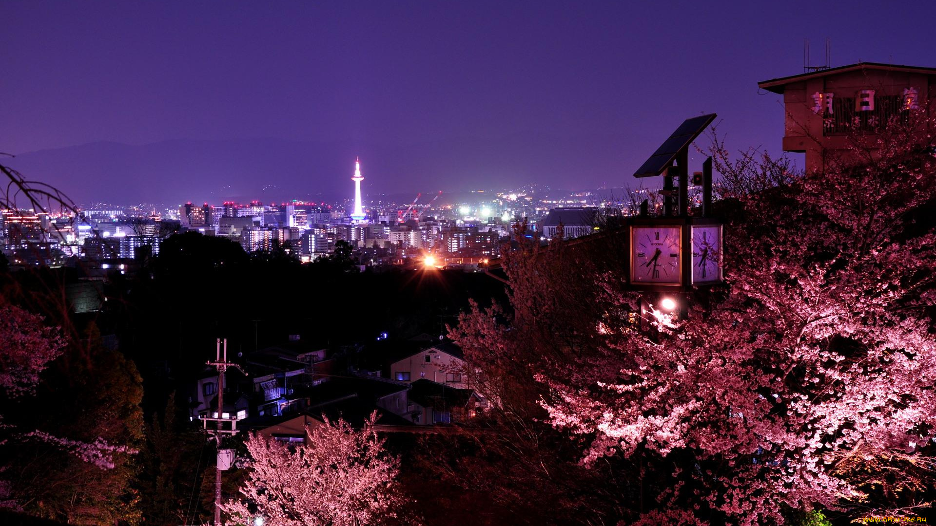 города, огни, ночного, kyoto