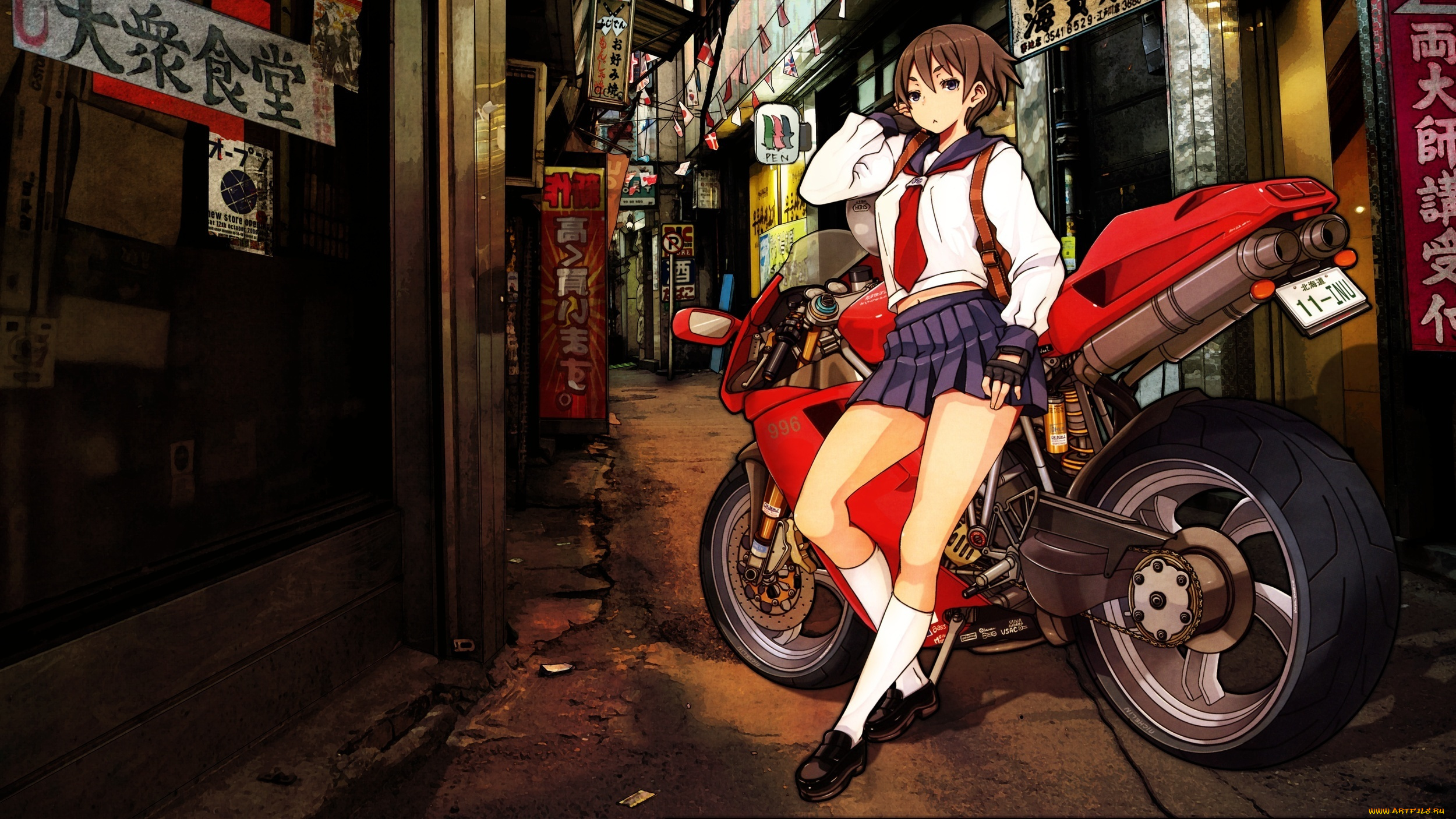 аниме, weapon, blood, technology, мотоцикл, девушка