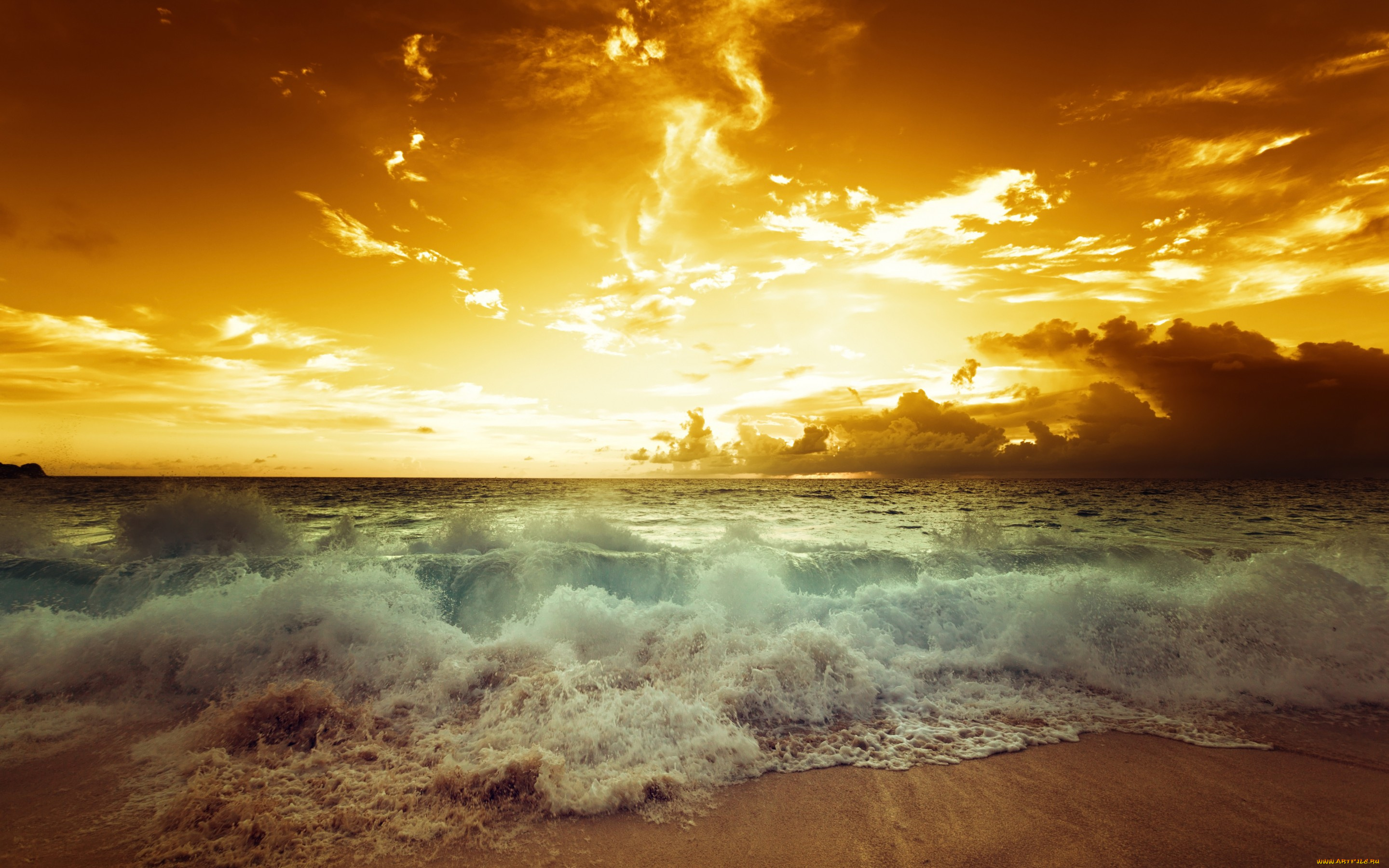 природа, восходы, закаты, пляж, море, beach, sea, sunset, seascape, волны, закат