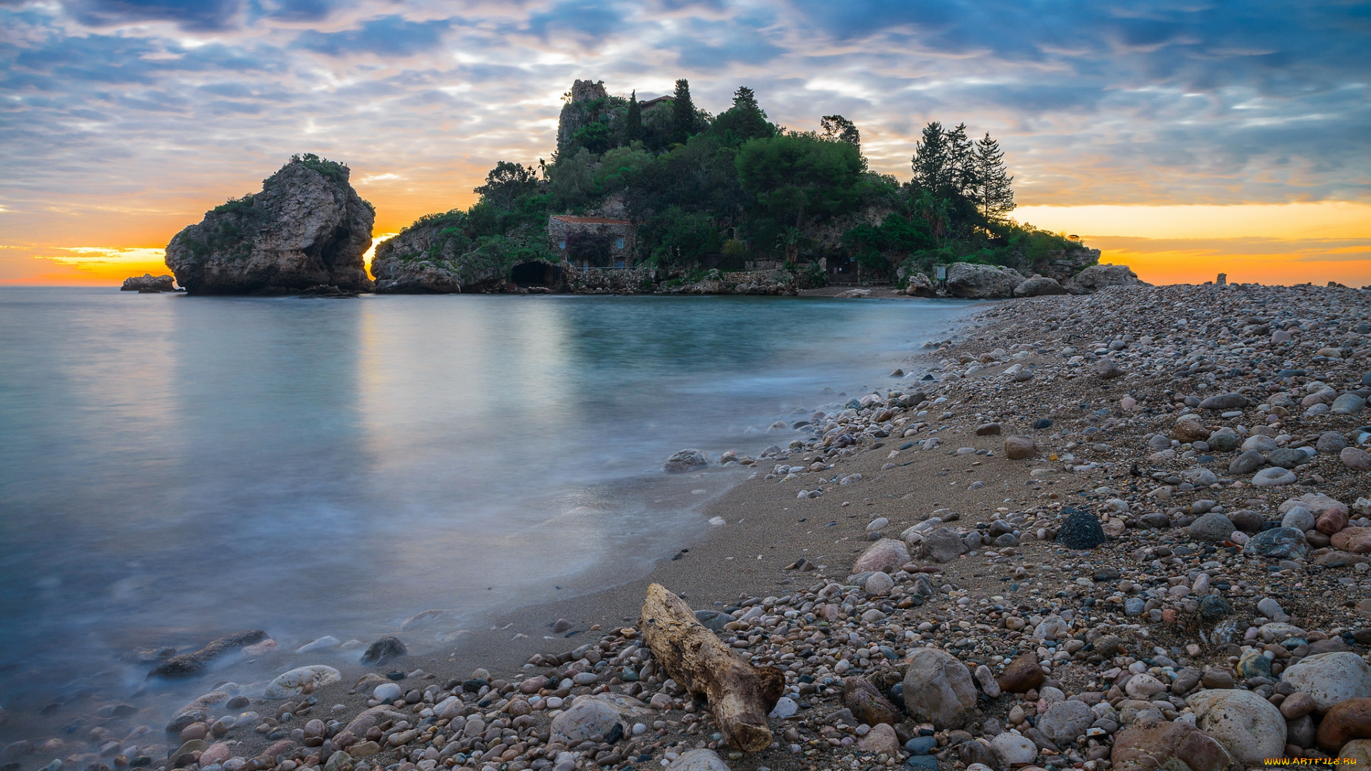 isola, bella, sunrise, города, -, пейзажи, остров, отель, море