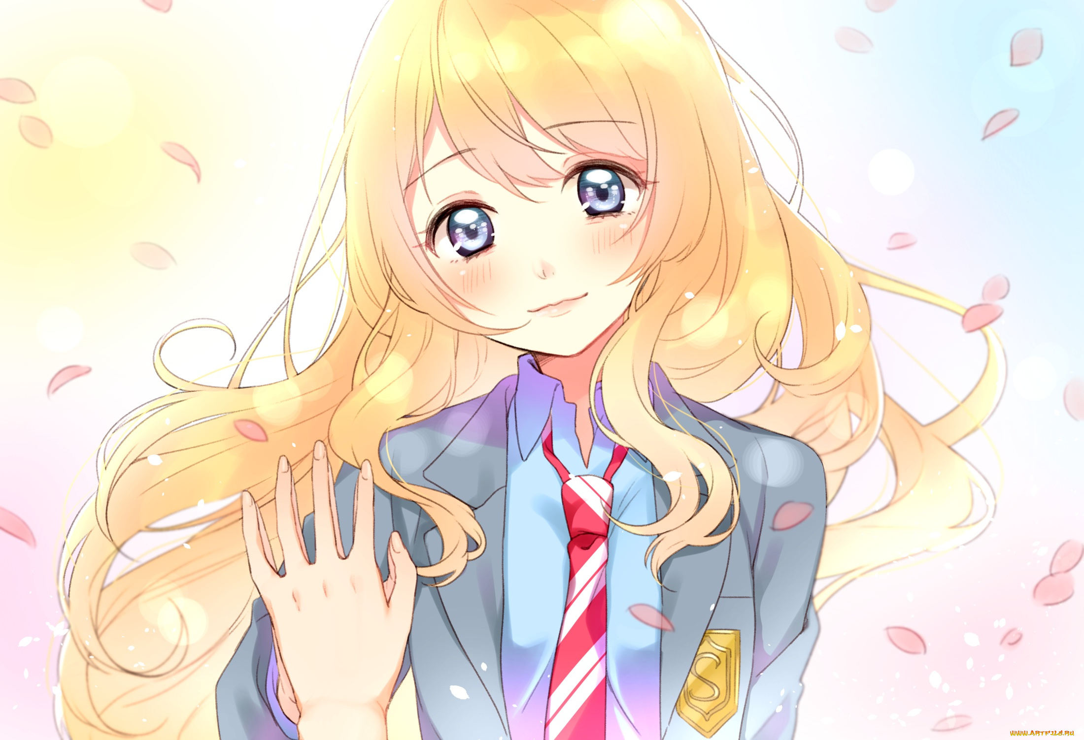 аниме, shigatsu, wa, kimi, no, uso, miyazono, kawori, взгляд, nerunnn, девочка, shigatsu, wa, kimi, no, uso, арт