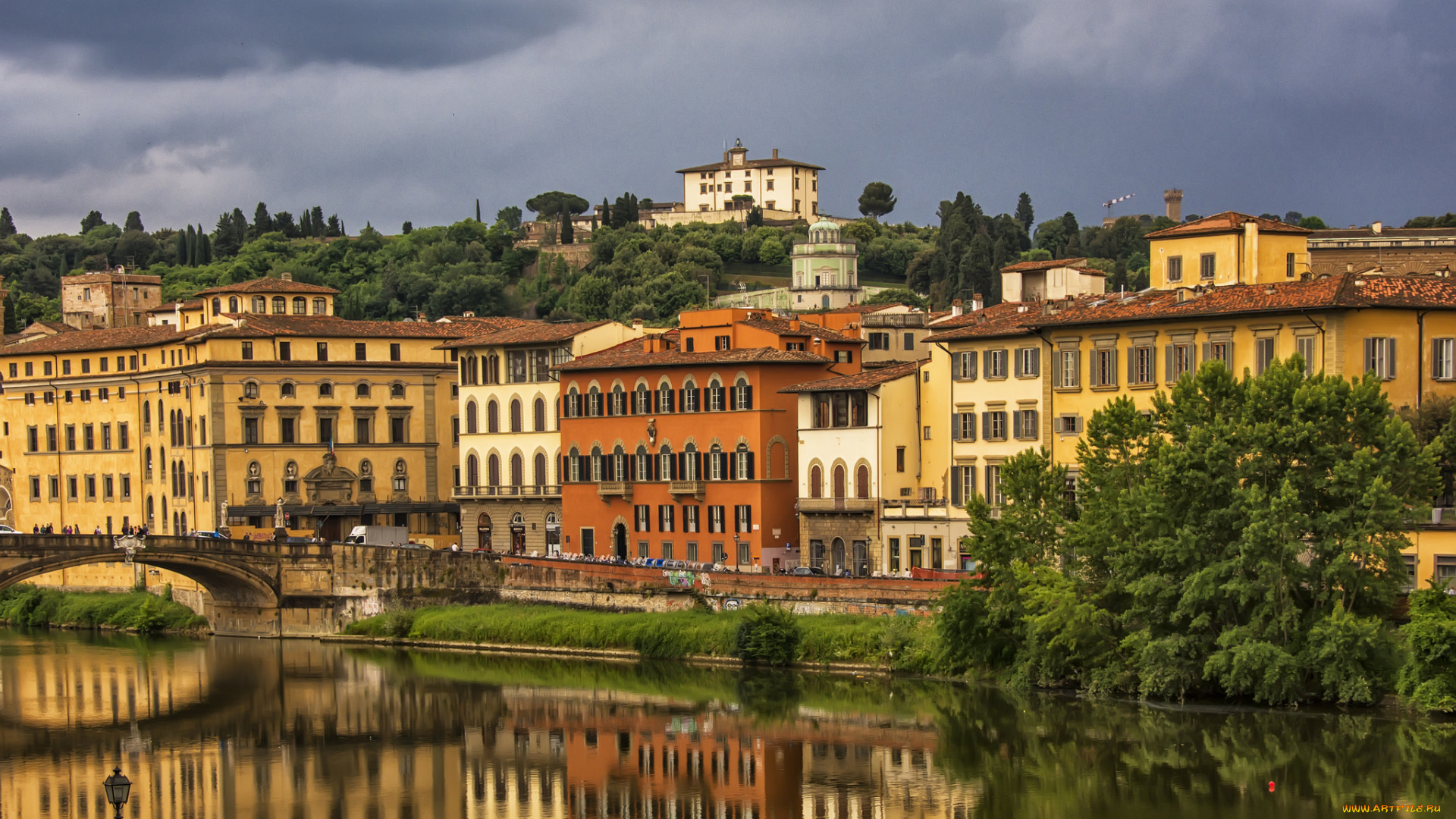 florence, города, флоренция, , италия, панорама, огни, ночь