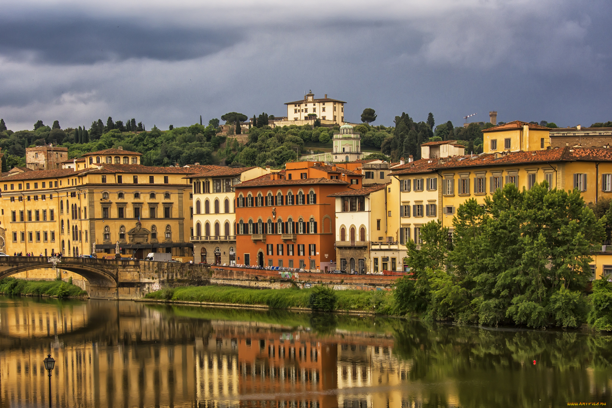 florence, города, флоренция, , италия, панорама, огни, ночь