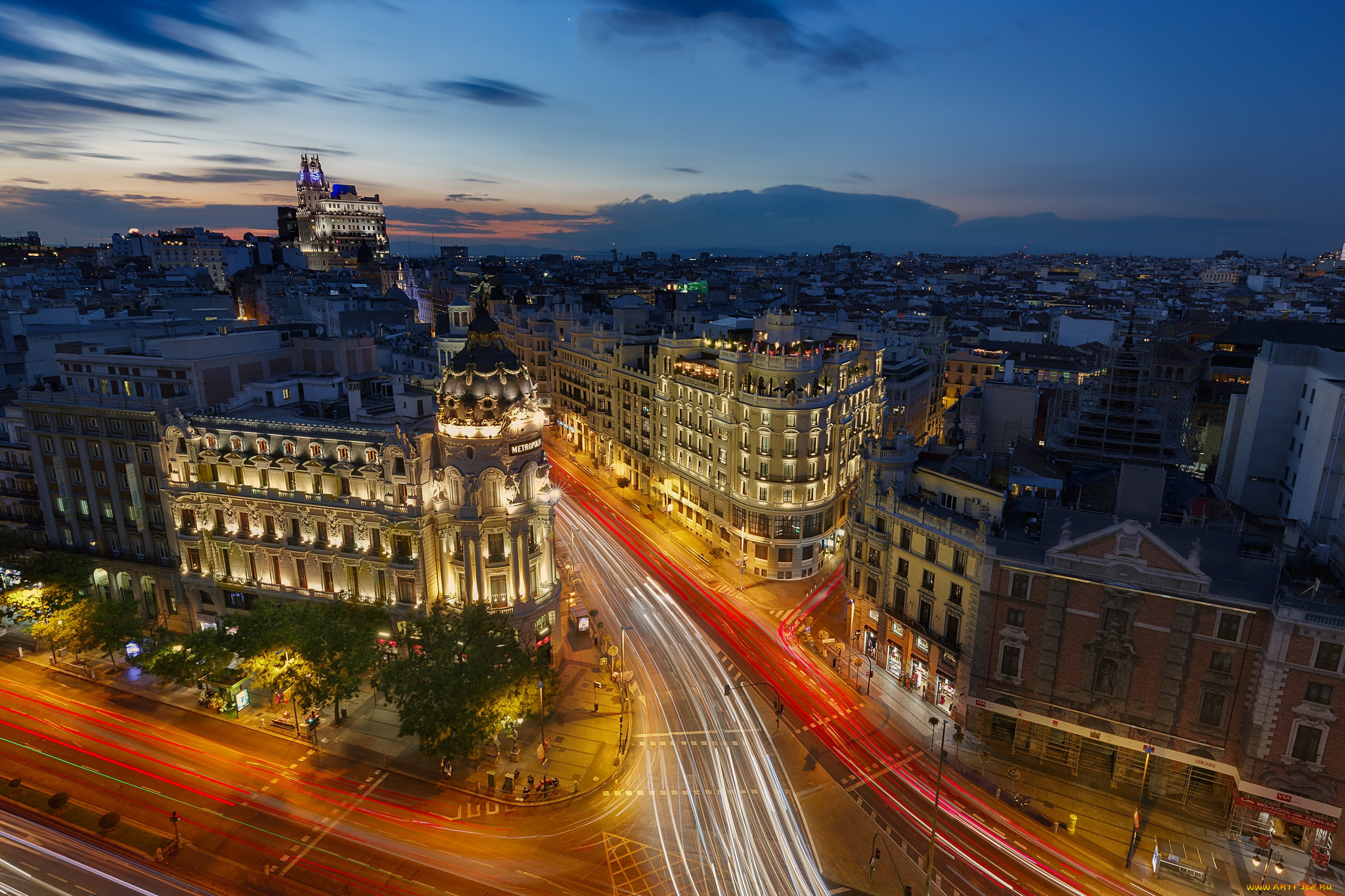 madrid, города, мадрид, , испания, панорама, ночь, огни