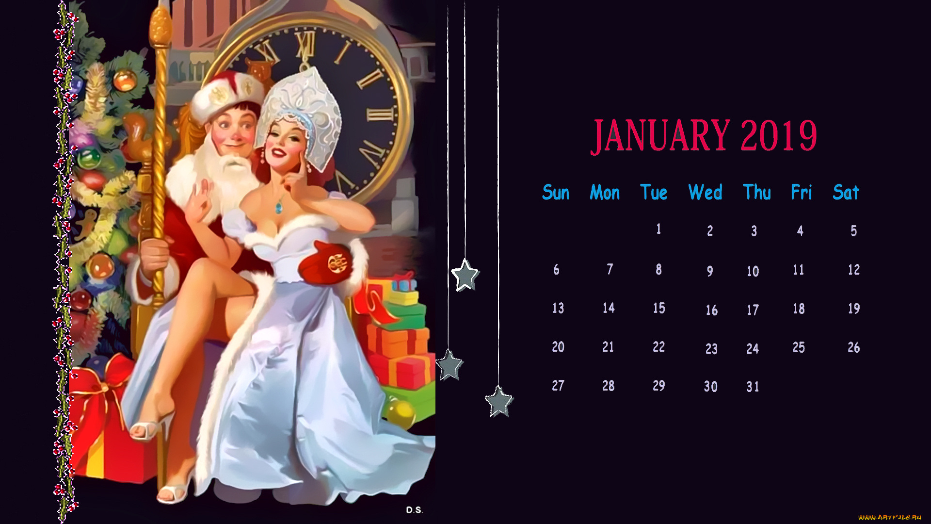 календари, праздники, , салюты, елка, часы, дед, мороз, снегурочка
