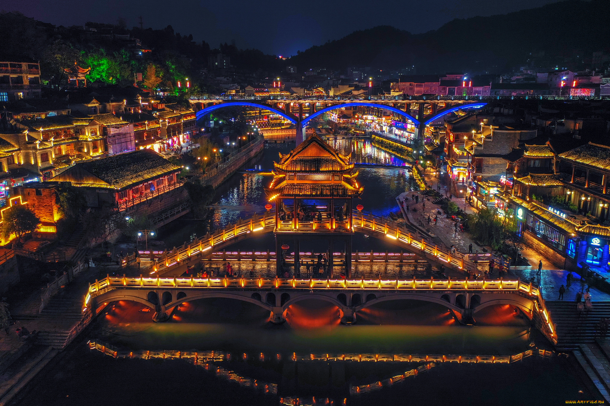 fenghuang, ancient, town, города, -, огни, ночного, города, простор