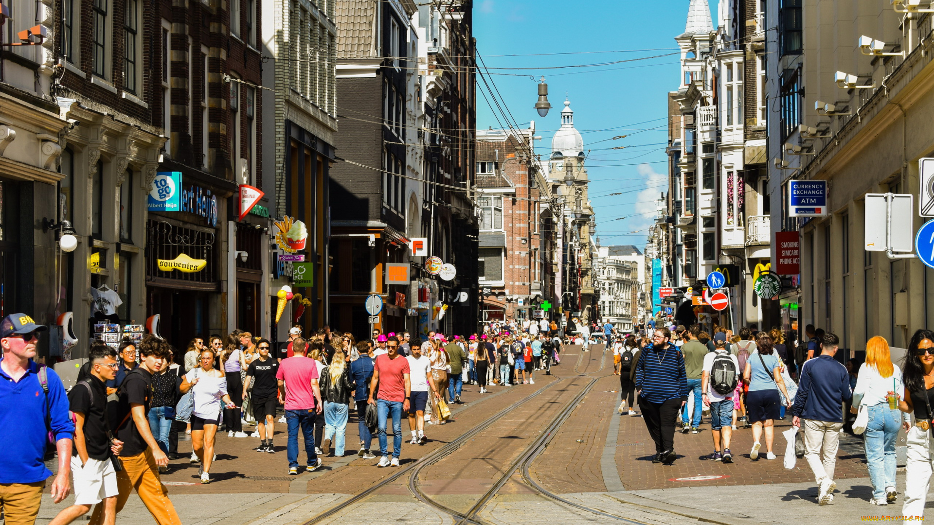 города, амстердам, , нидерланды, узкая, улица, прохожие, туристы