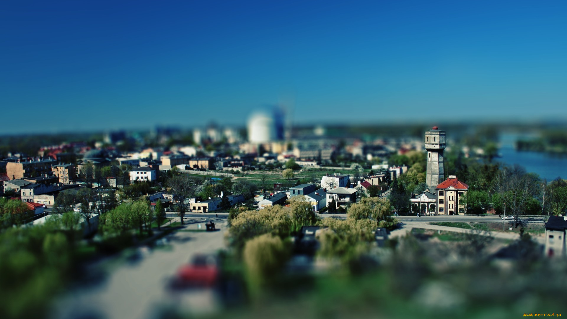 города, -, панорамы, сдвиг, наклона, городской, пейзаж, цифровое, искусство, tilt, shift