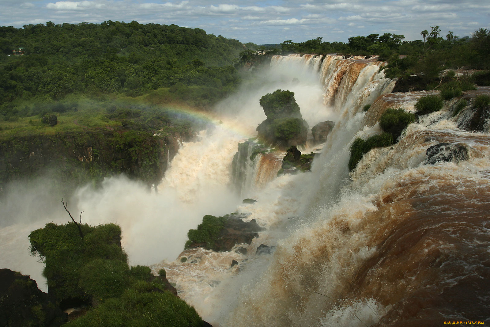 guazu, falls, природа, водопады, вода, потоки, радуга