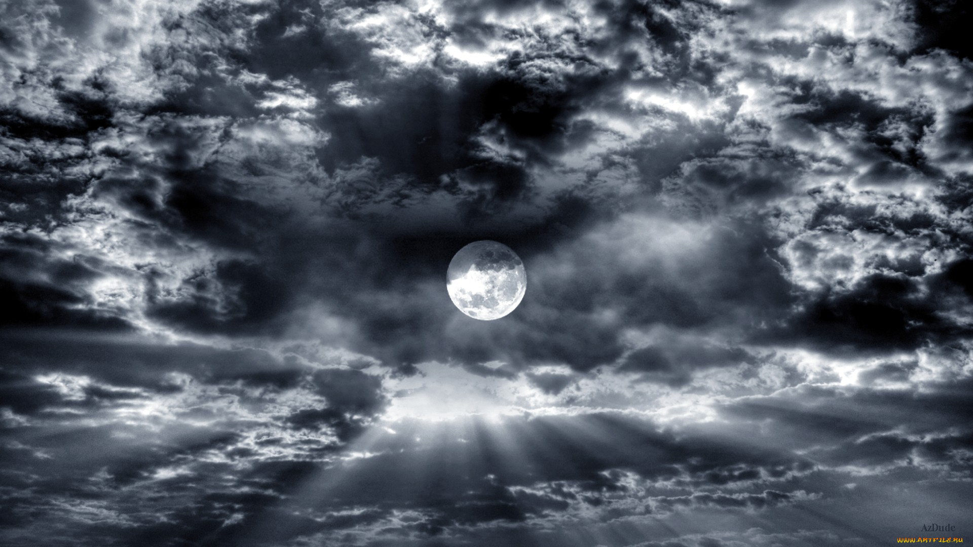 природа, облака, луна