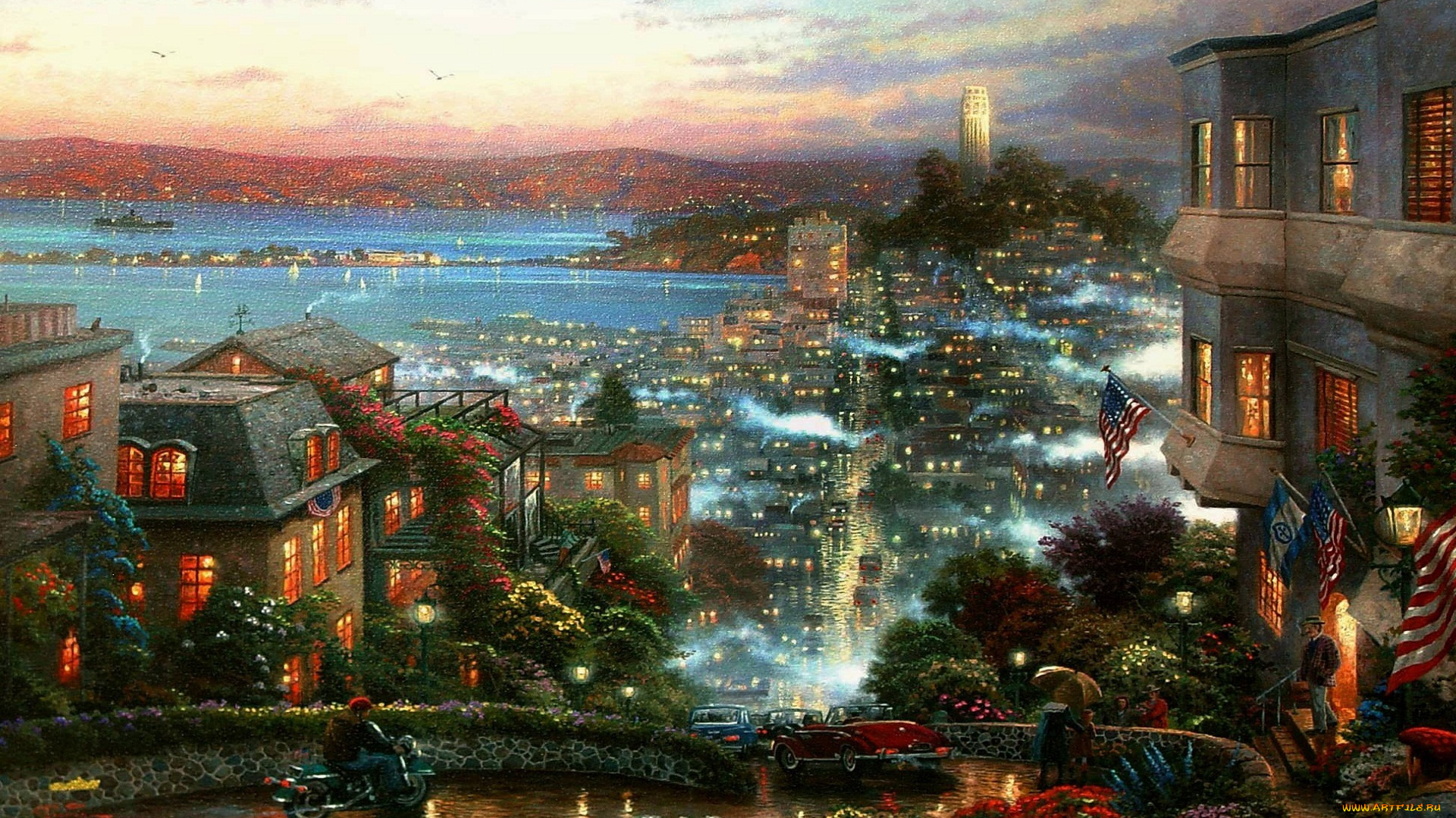 thomas, kinkade, рисованные, город