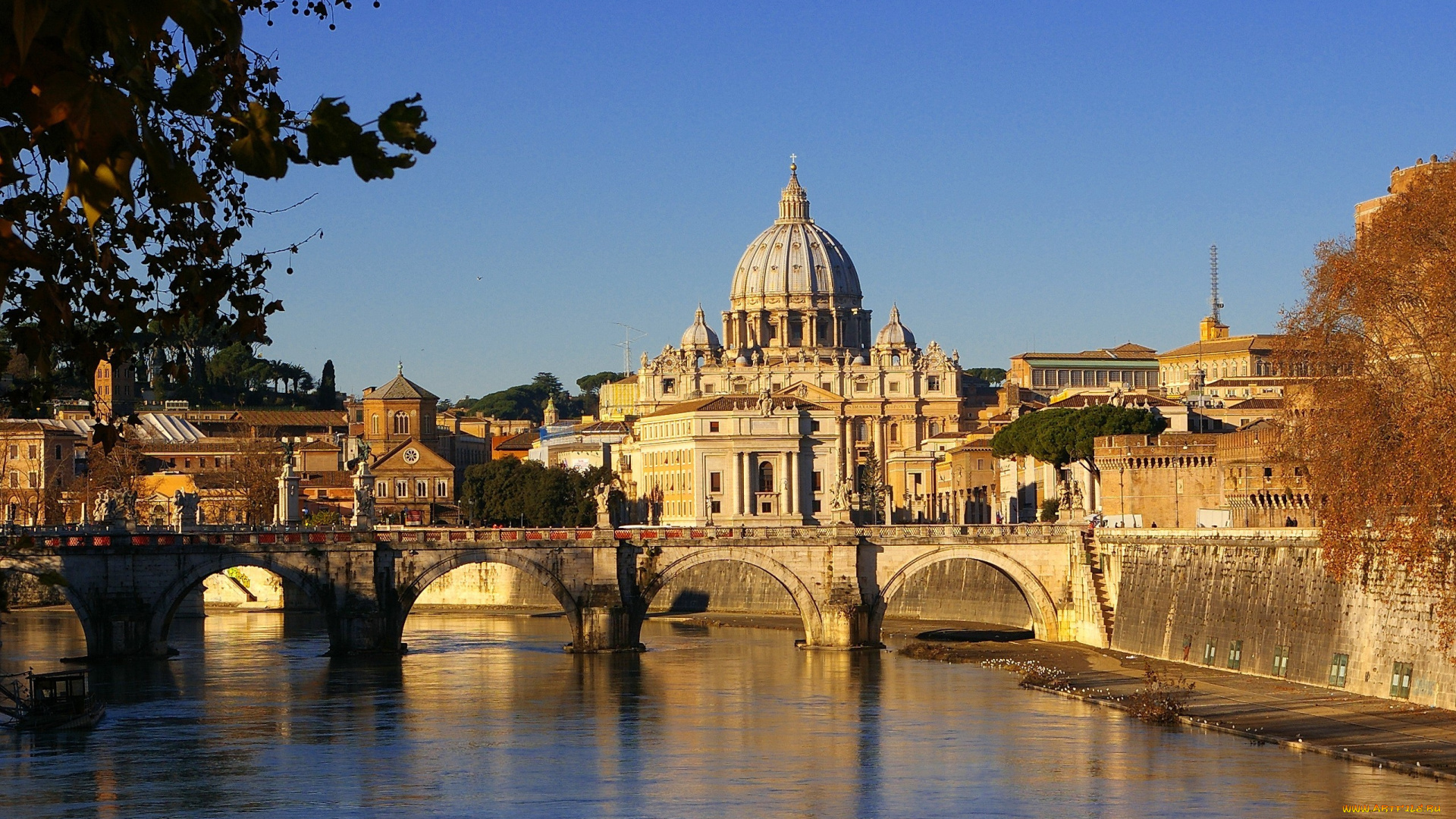 ватикан, города, рим, италия, мост, купол, река