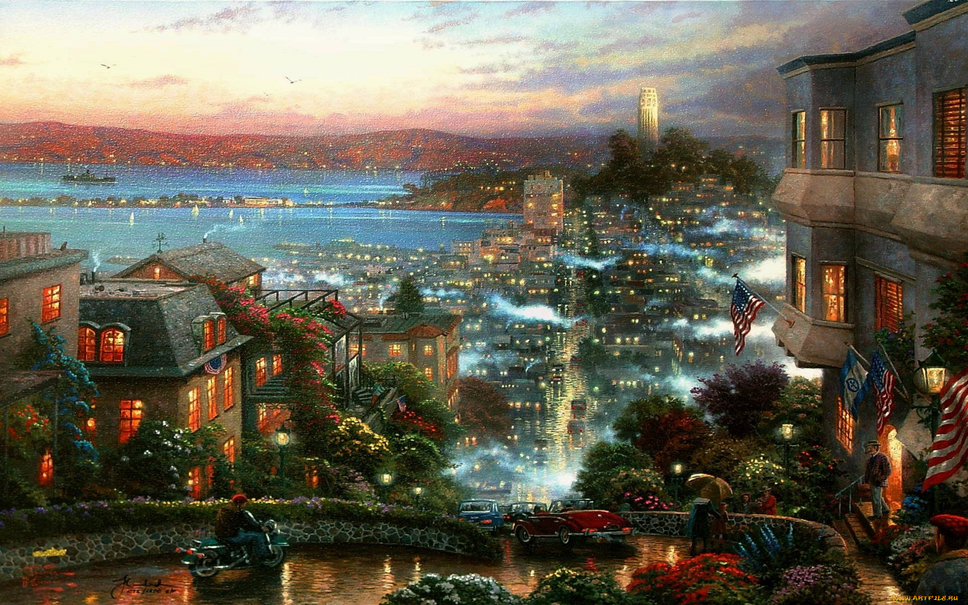 thomas, kinkade, рисованные, город