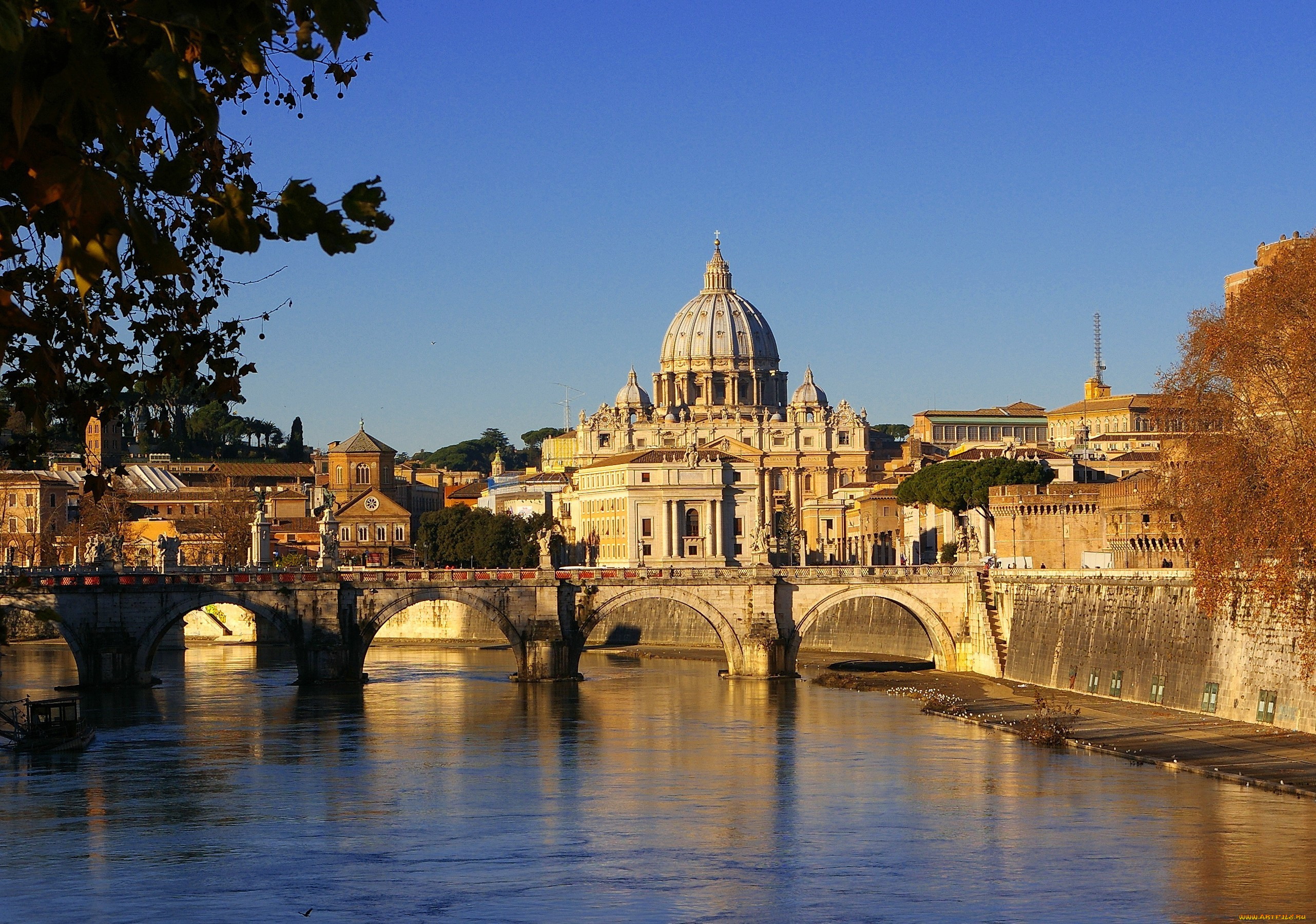ватикан, города, рим, италия, мост, купол, река
