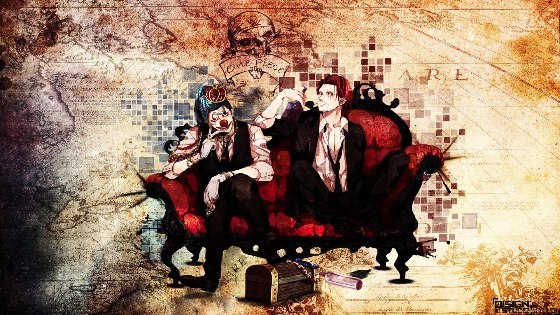 аниме, one, piece, buggy, the, clown, shanks