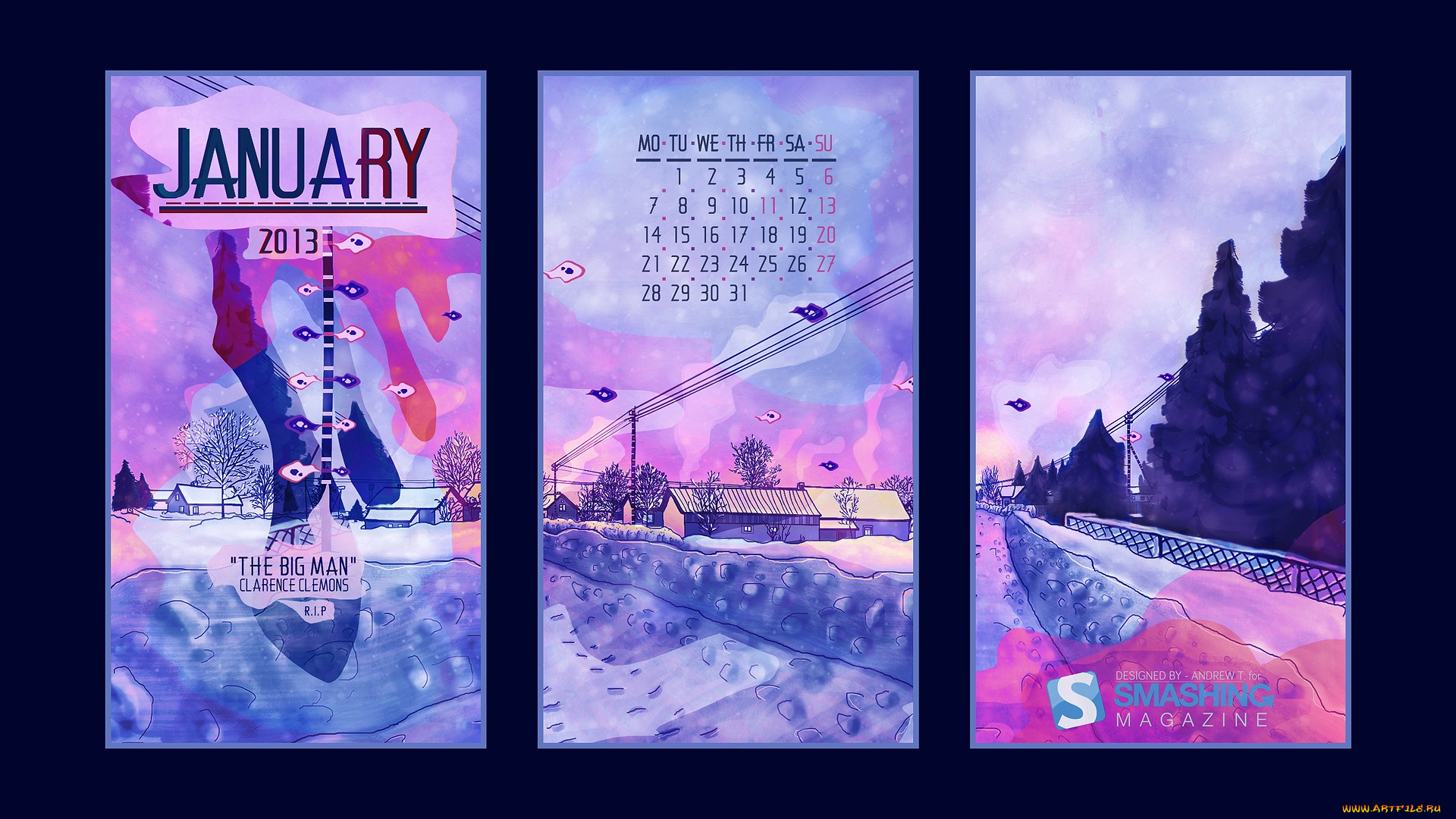 календари, рисованные, векторная, графика, зима, пейзаж