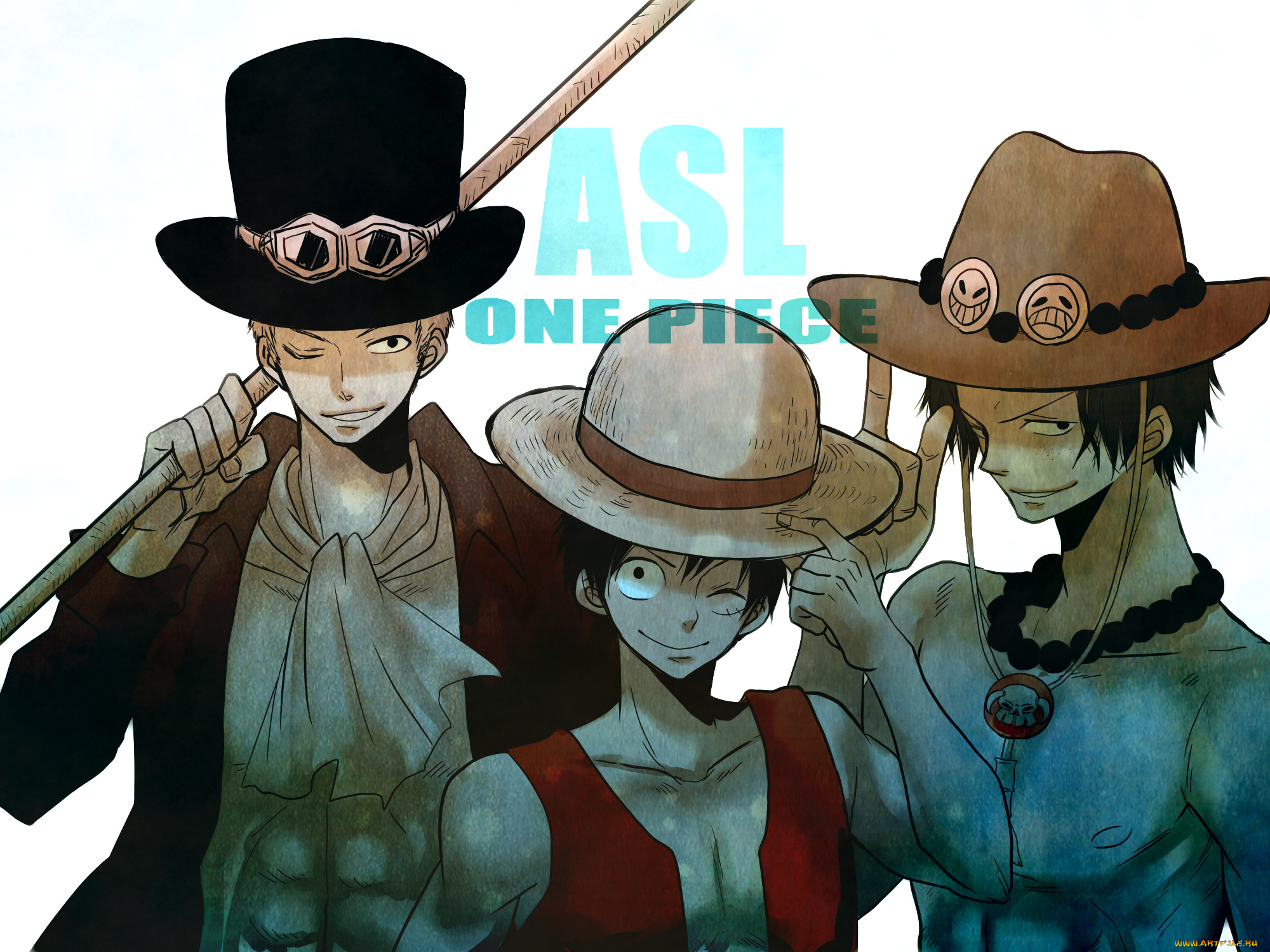 аниме, one, piece, portgas, d, ace, monkey, luffy, sabo