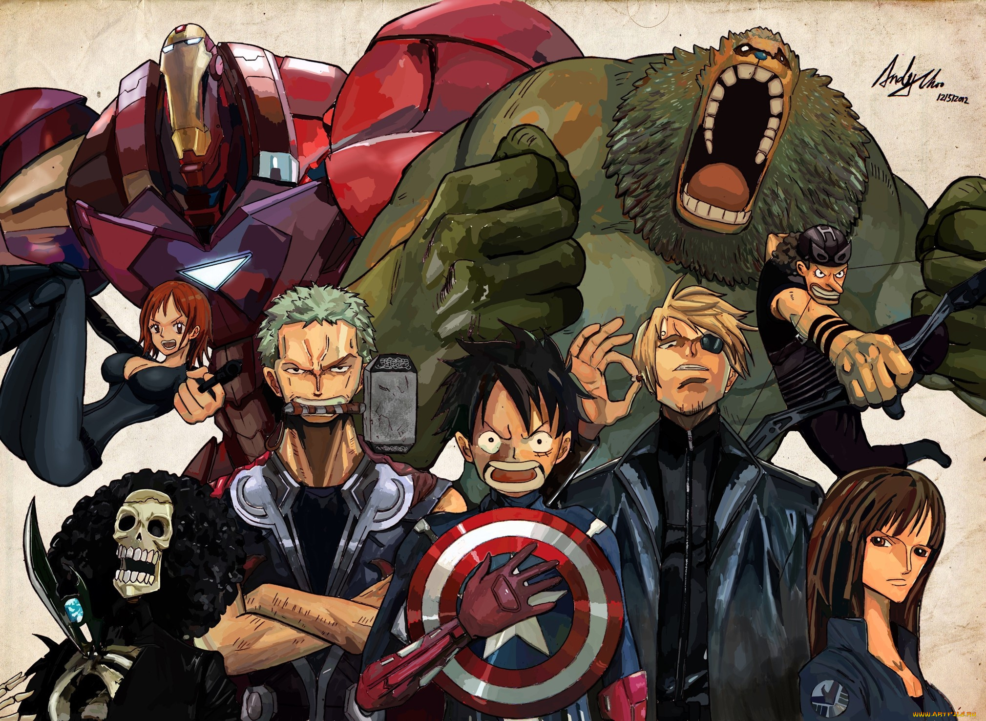 аниме, one, piece, brook, chopper, usopp, roronoa, zoro, sanji, nami, monkey, d, luffy, franky, nico, robin