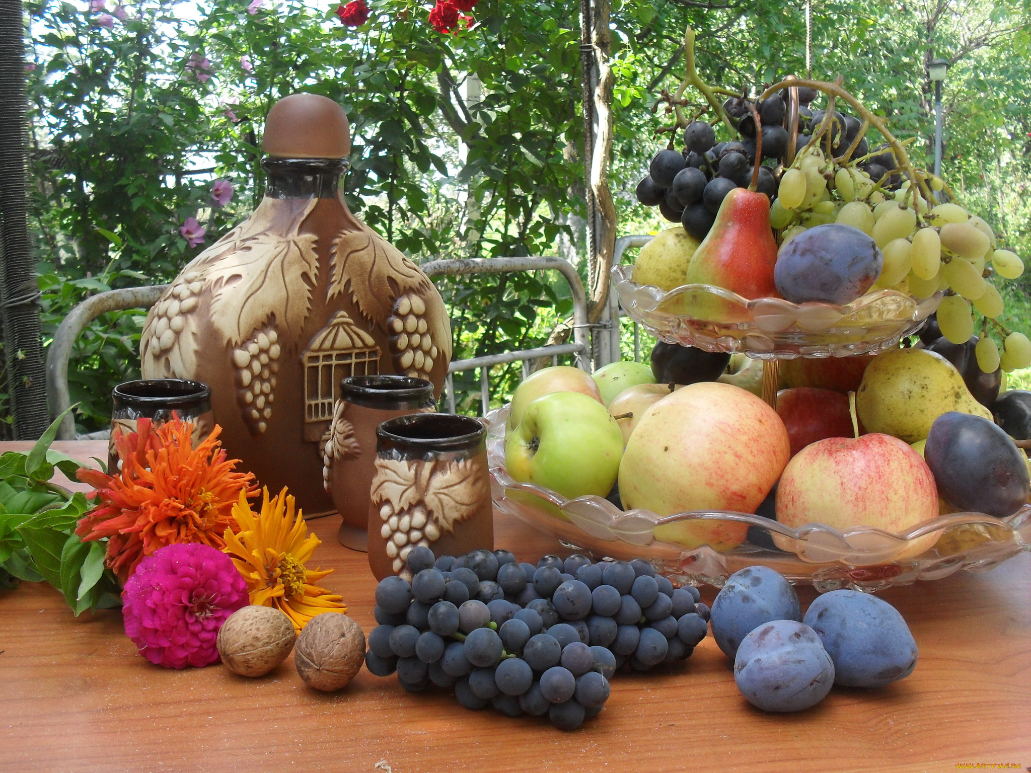 еда, фрукты, ягоды, цветы, груши, сливы, яблоки, виноград