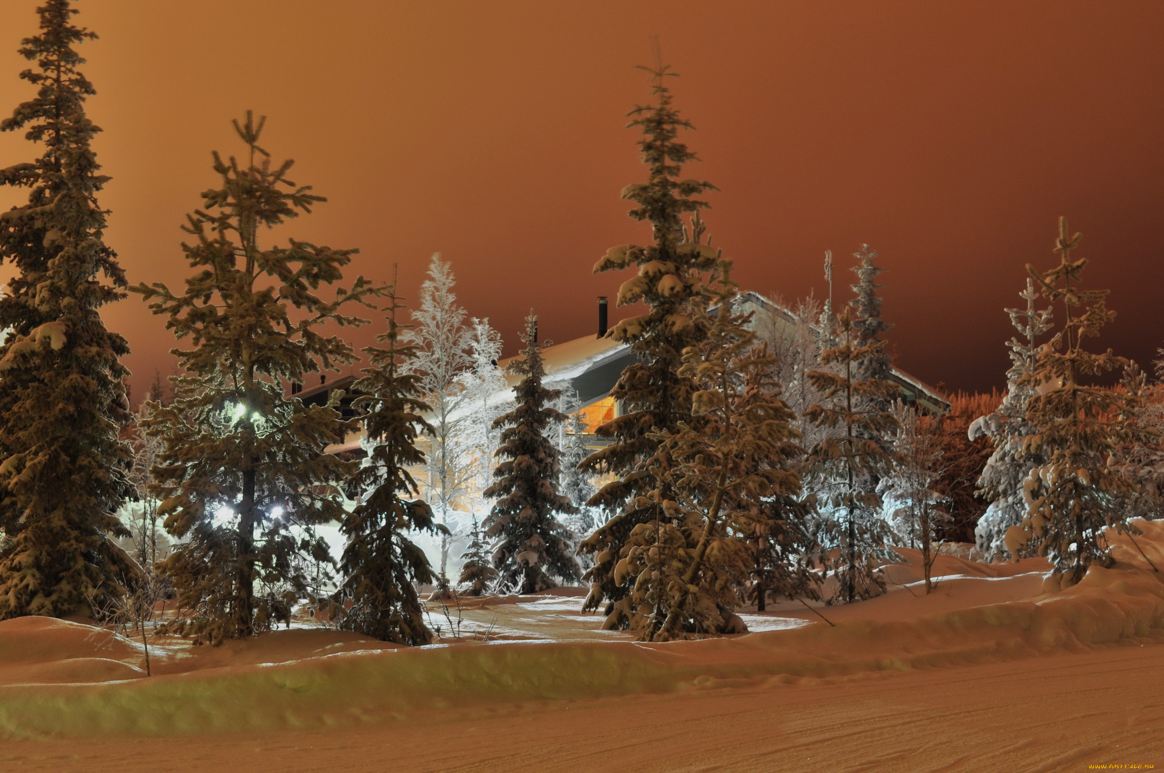 лапландия, финляндия, природа, зима, ночь, огни, снег