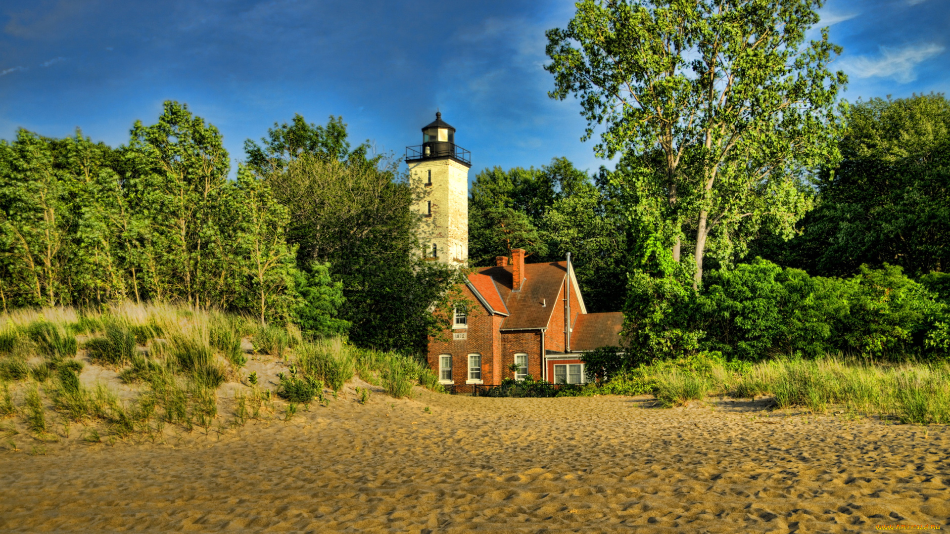 presque, isle, lighthouse, , pennsylvania, сша, природа, маяки, пенсильвания, песок, лес, маяк