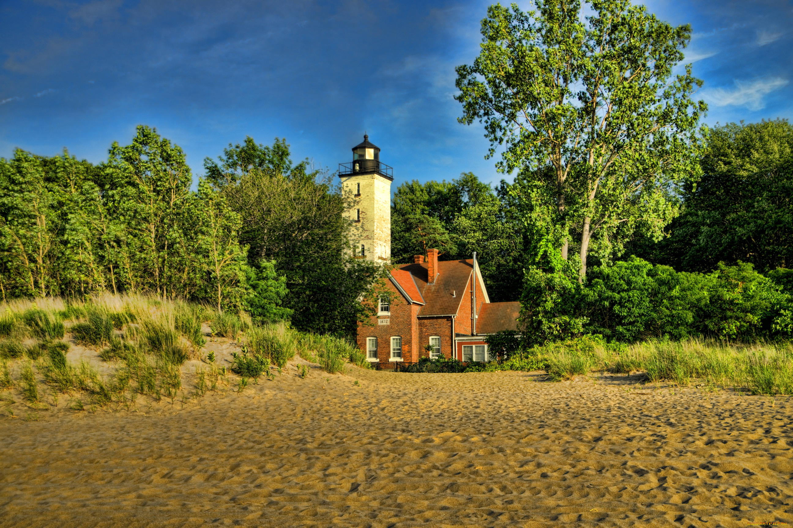 presque, isle, lighthouse, , pennsylvania, сша, природа, маяки, пенсильвания, песок, лес, маяк