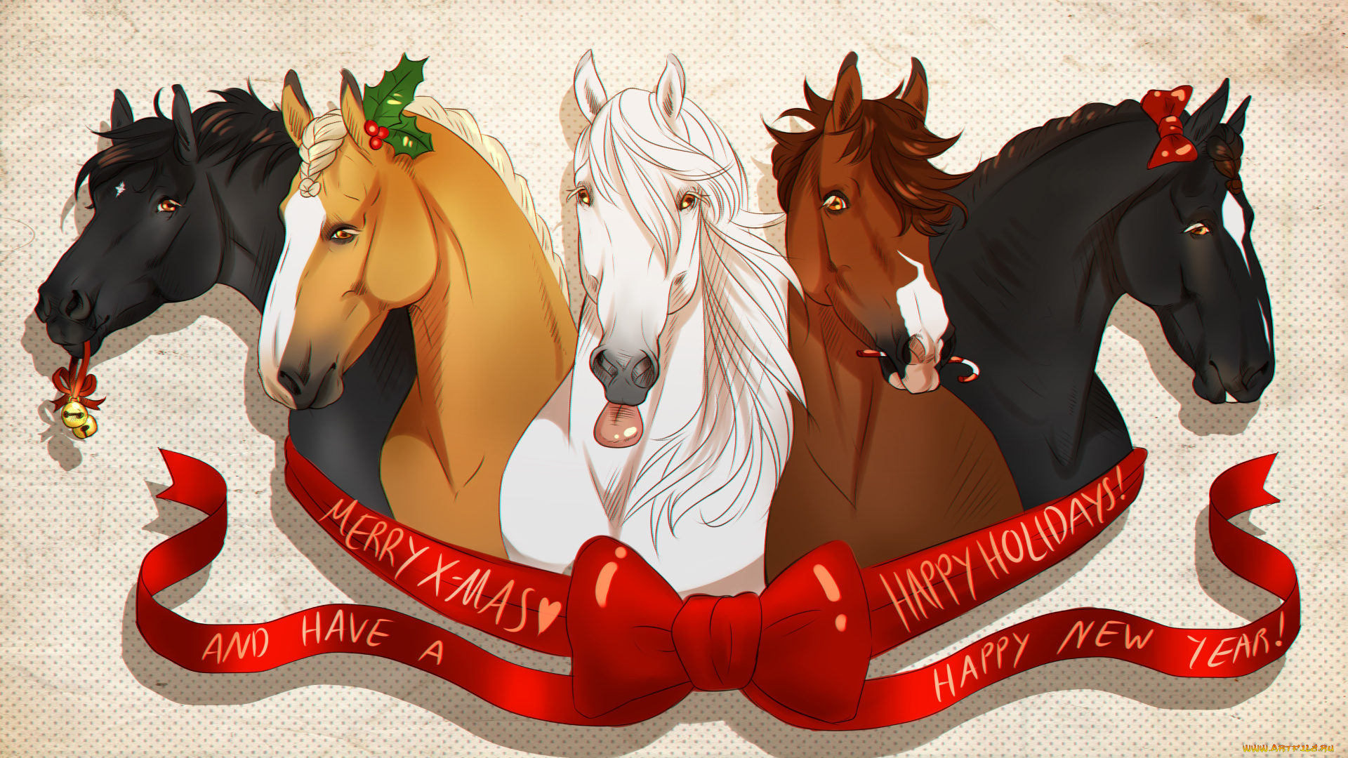 праздничные, -, разное, , новый, год, фон, лошади