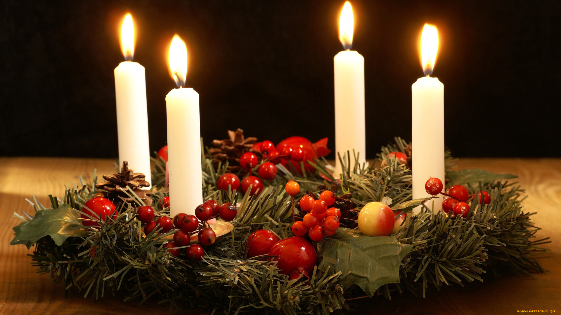 праздничные, новогодние, свечи, огоньки, свечи, венок