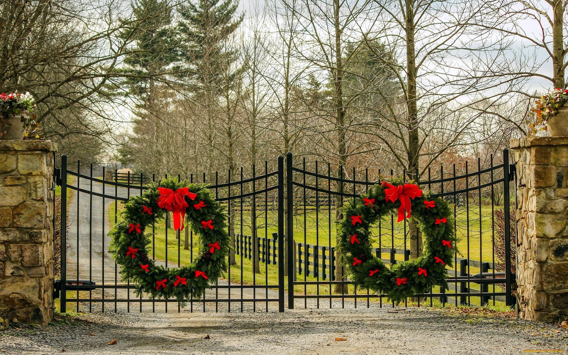 праздничные, украшения, ворота, рождественские, венки
