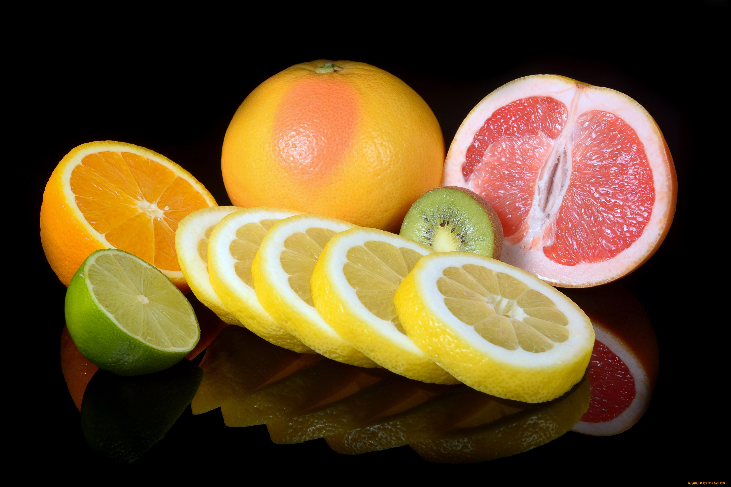 еда, цитрусы, киви, апельсин, грейпфрут, лайм, лимон