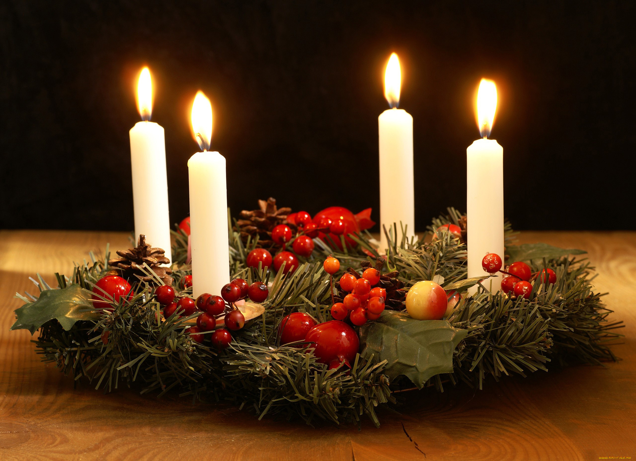 праздничные, новогодние, свечи, огоньки, свечи, венок