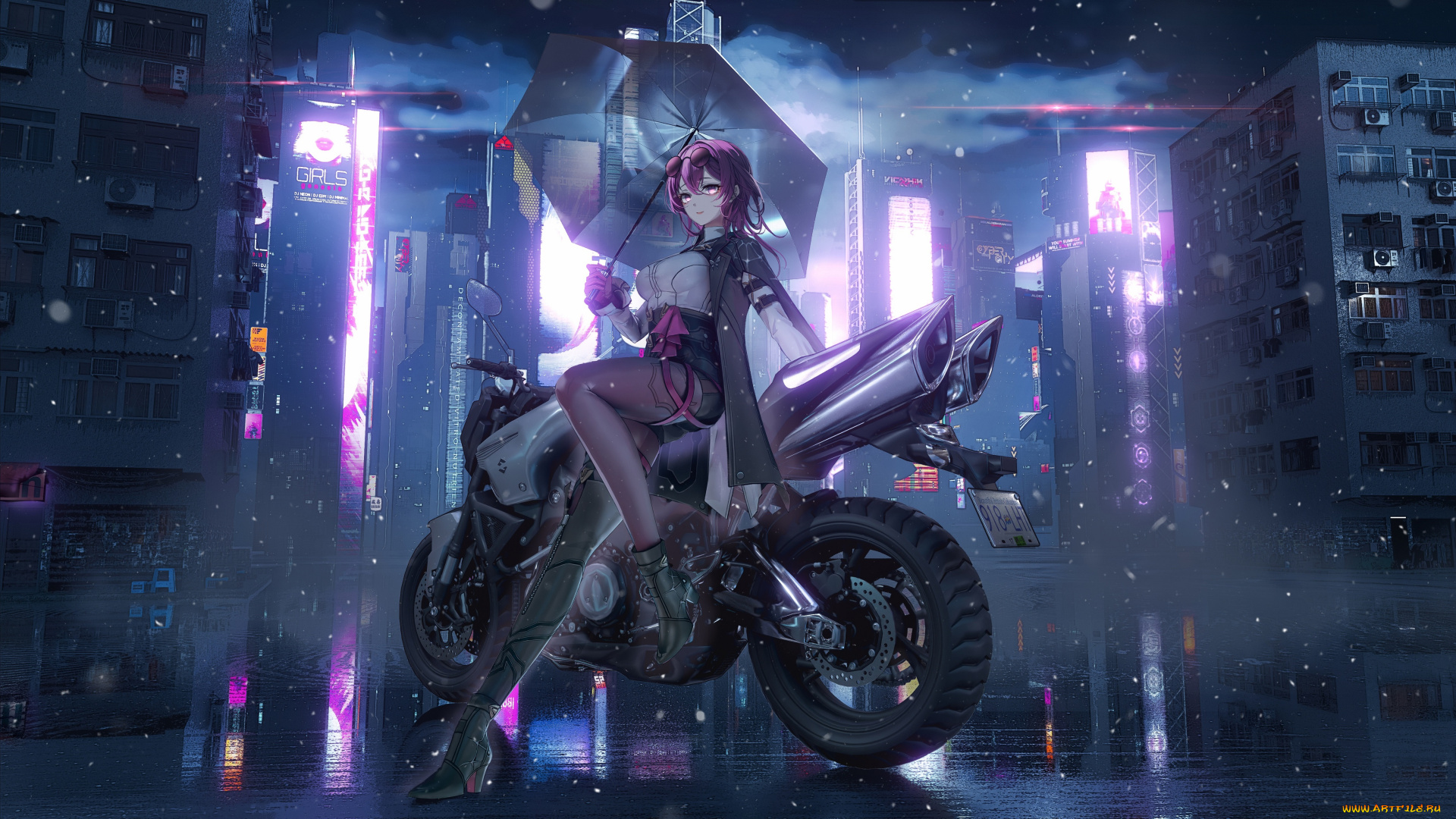 аниме, оружие, , техника, , технологии, мотоцикл, девушка