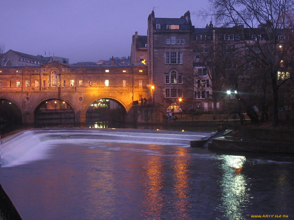 bath, uk, города, огни, ночного