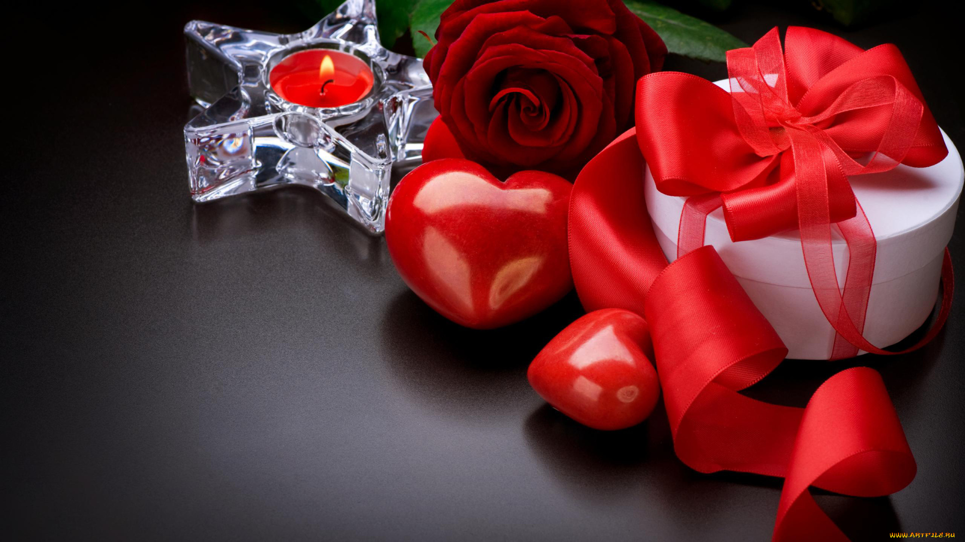 праздничные, день, св, валентина, сердечки, любовь, роза, свеча, коробка, подарок