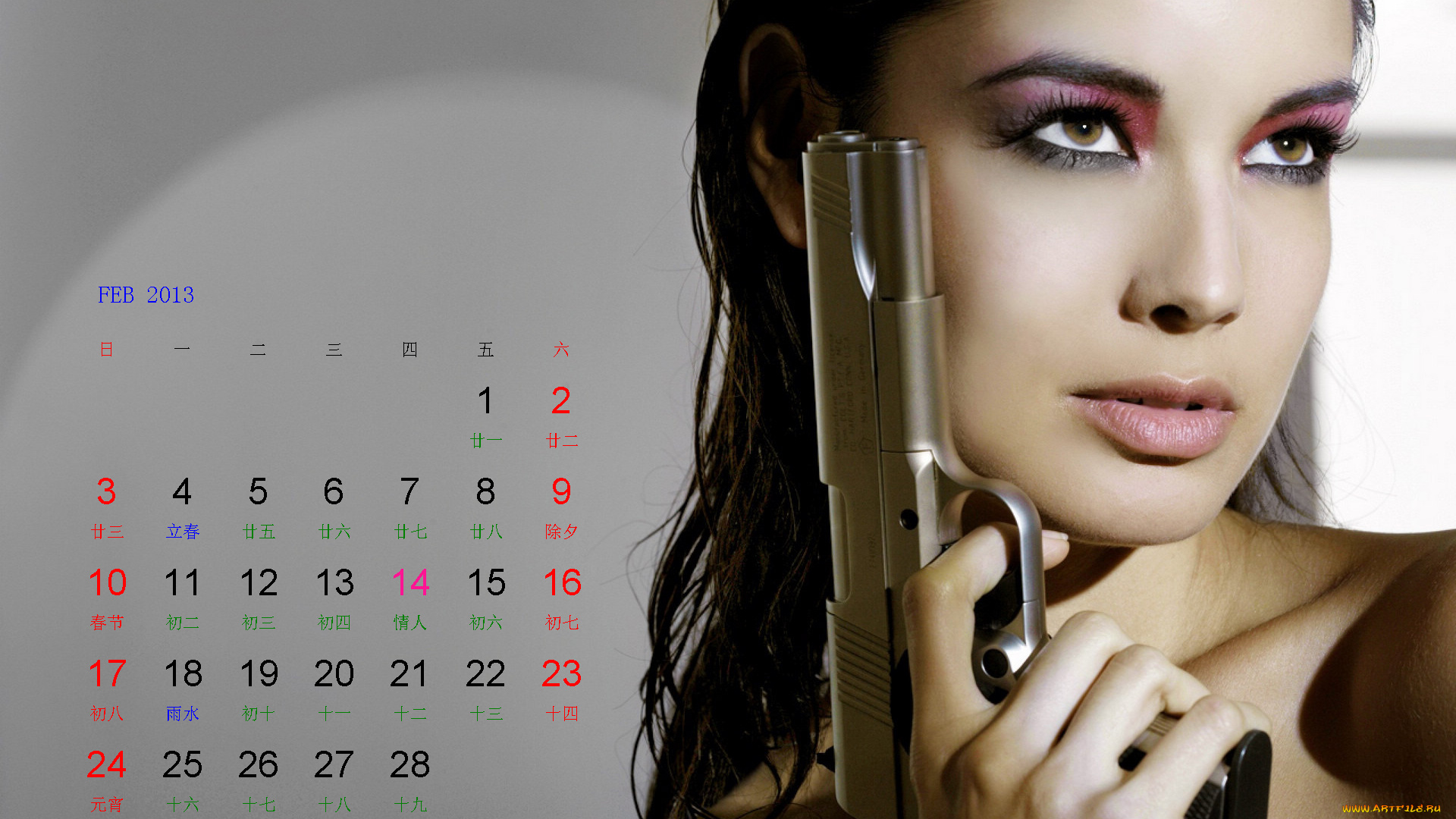 календари, девушки, взгляд, девушка, пистолет