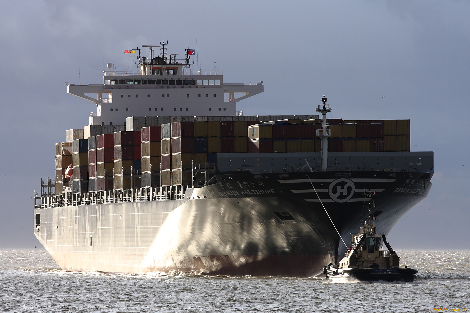 hanjin, baltimore, корабли, разные, вместе, контейнеровоз, буксир