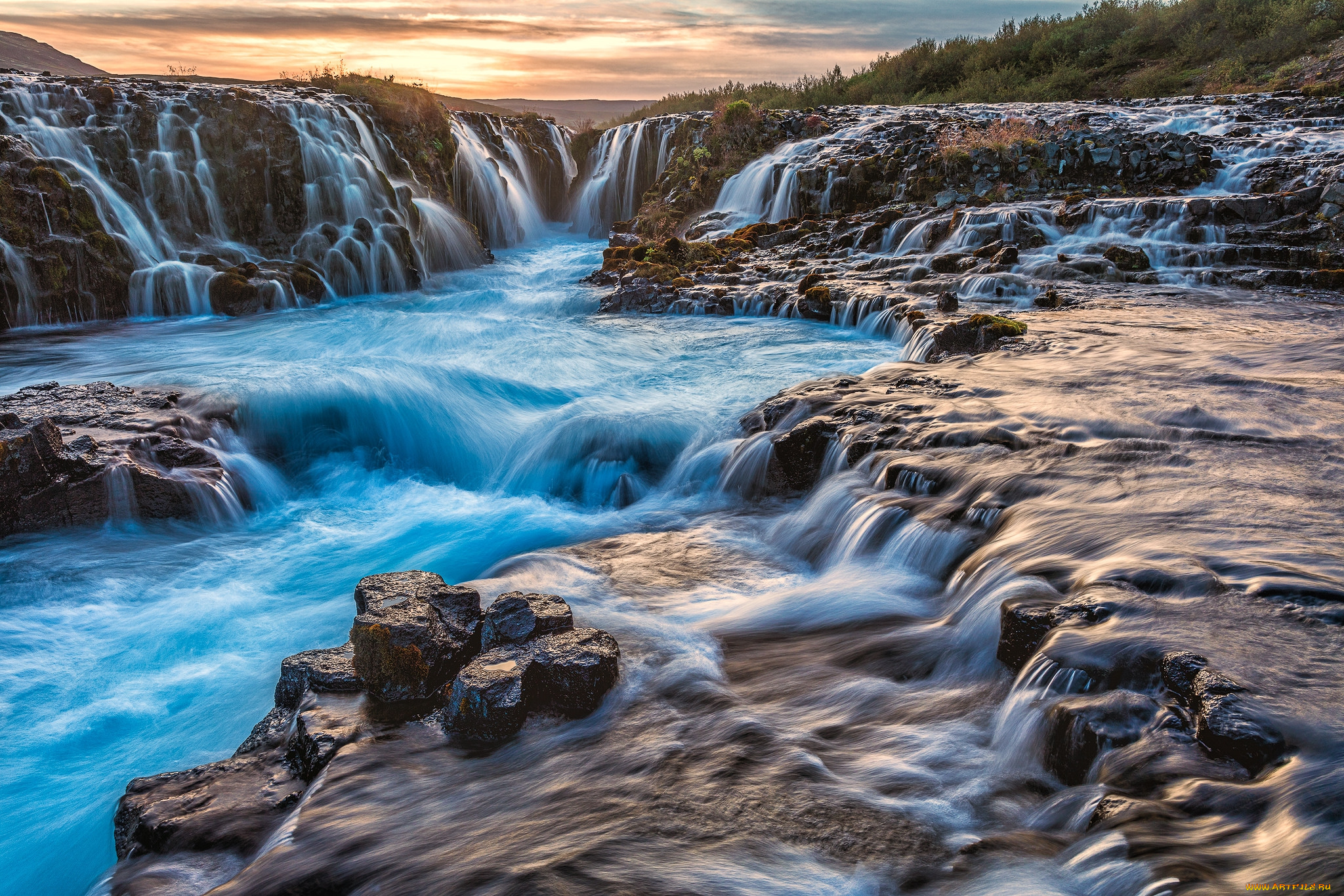 природа, водопады, река, лес, водопад