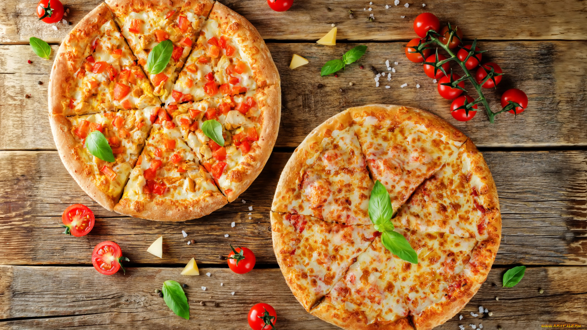 еда, пицца, пиццы, базилик, пармезан, wood, помидоры, сыр, томаты