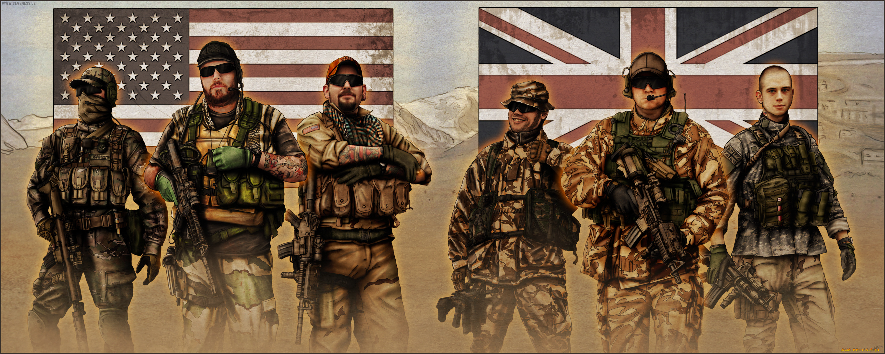 рисованное, армия, мужчины, фон, форма, оружие, флаг