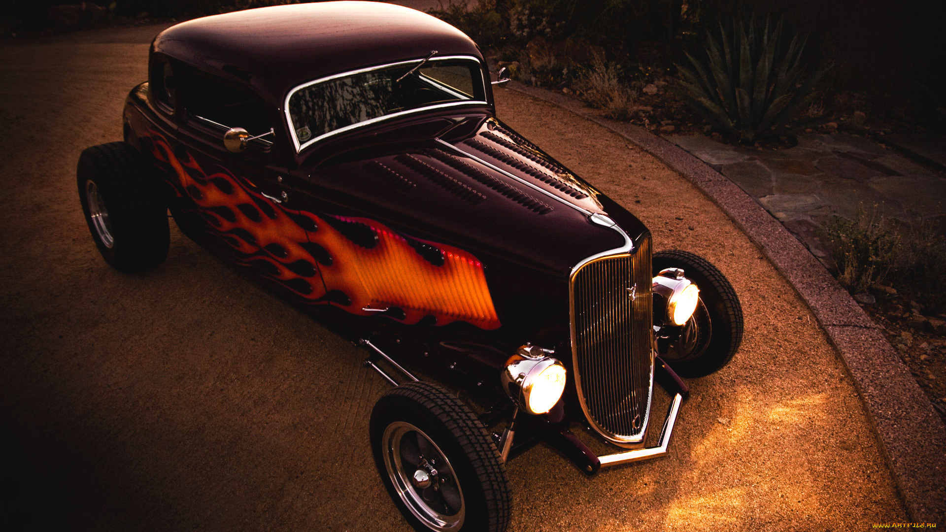 ford, coupe, 1933, hot-rod, автомобили, hotrod, dragster, хот-род, свет, ночь, купе, форд, 1933, hot-rod, coupe, ford, пламя