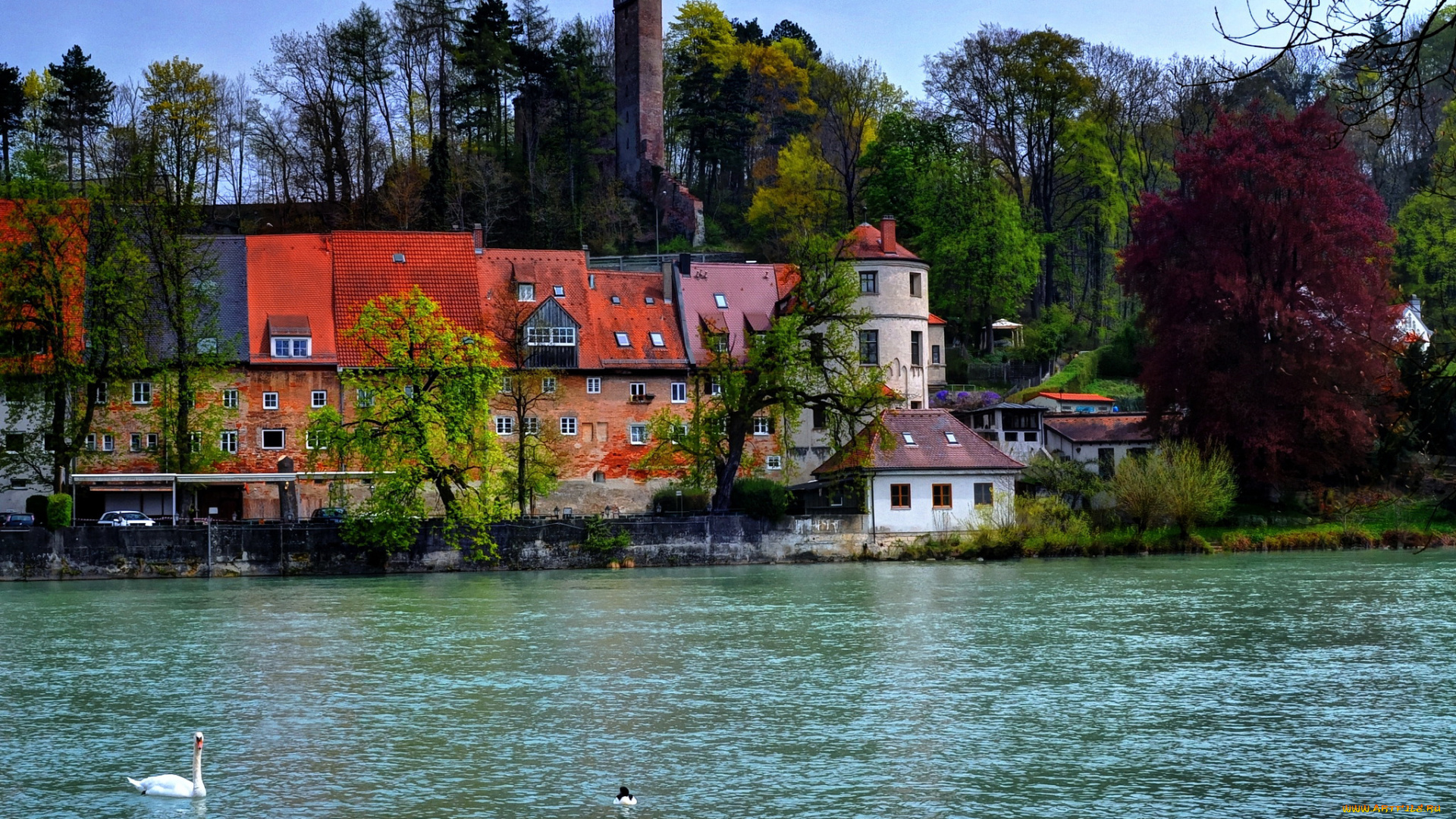 landsberg, германия, города, -, улицы, , площади, , набережные, германия, набережная, река, дома, landsberg