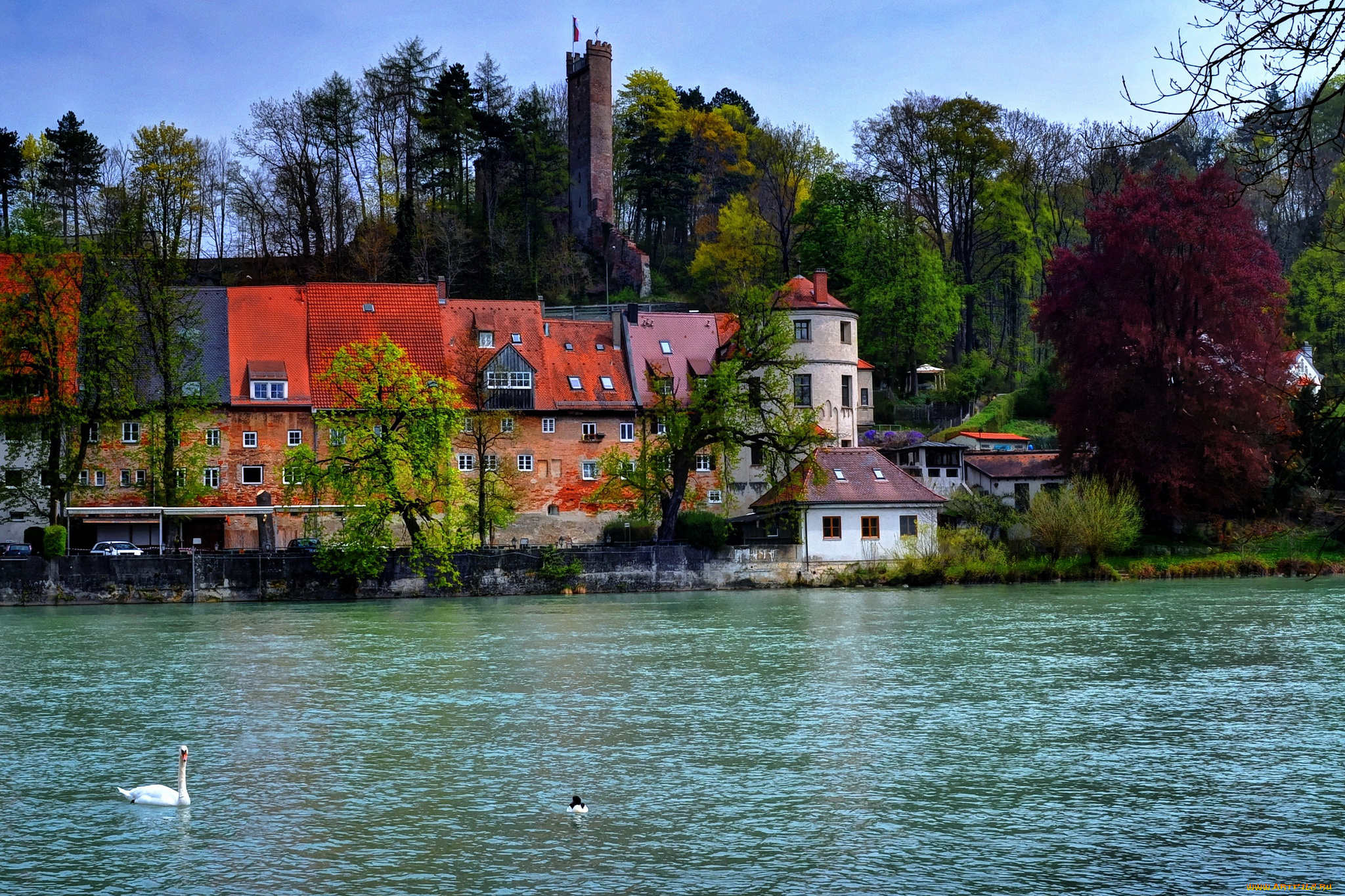 landsberg, германия, города, -, улицы, , площади, , набережные, германия, набережная, река, дома, landsberg